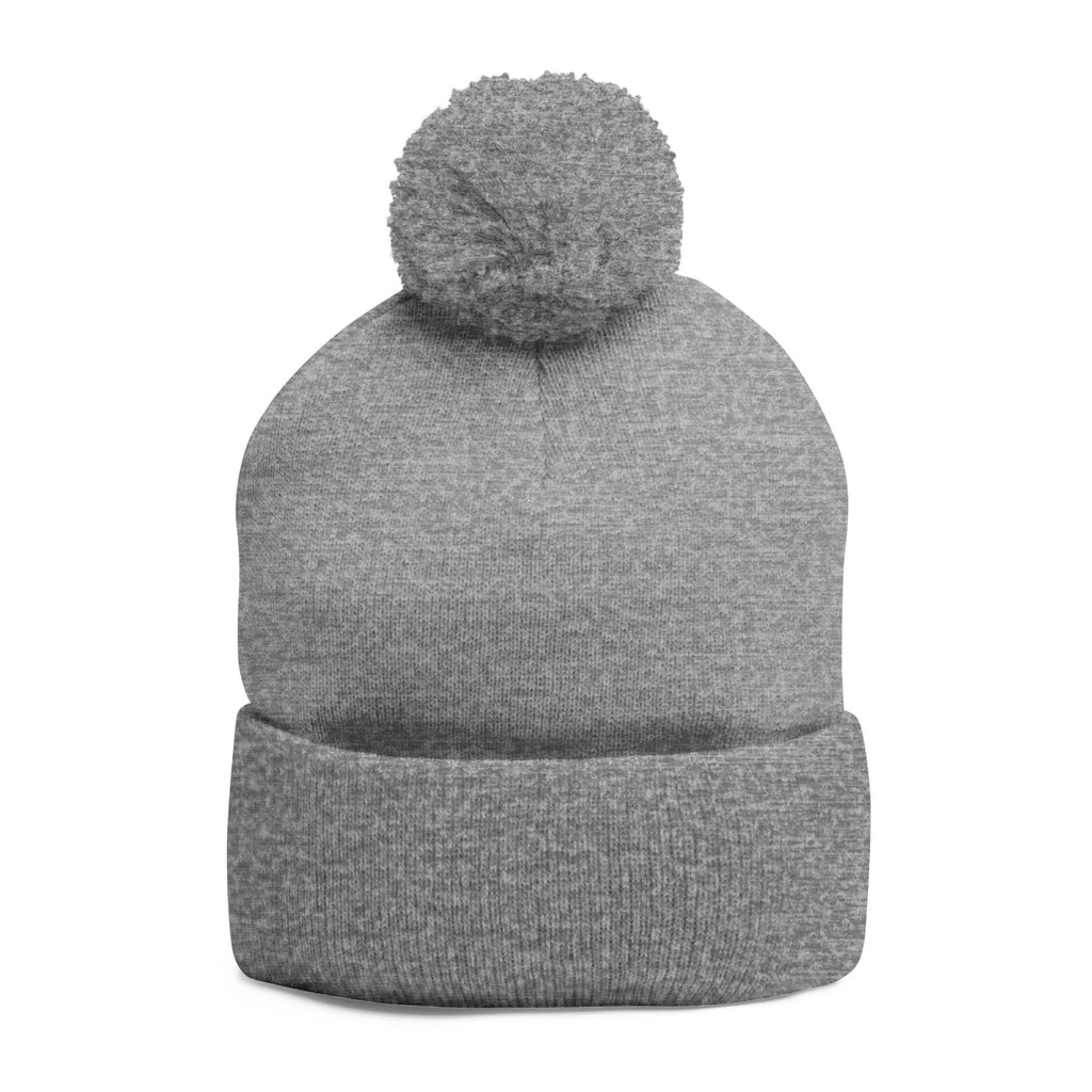 Hooked Horizon Co. Embroidered Pom-Pom Knit Cap — Cozy Grey Beanie with Multiple Color Variations