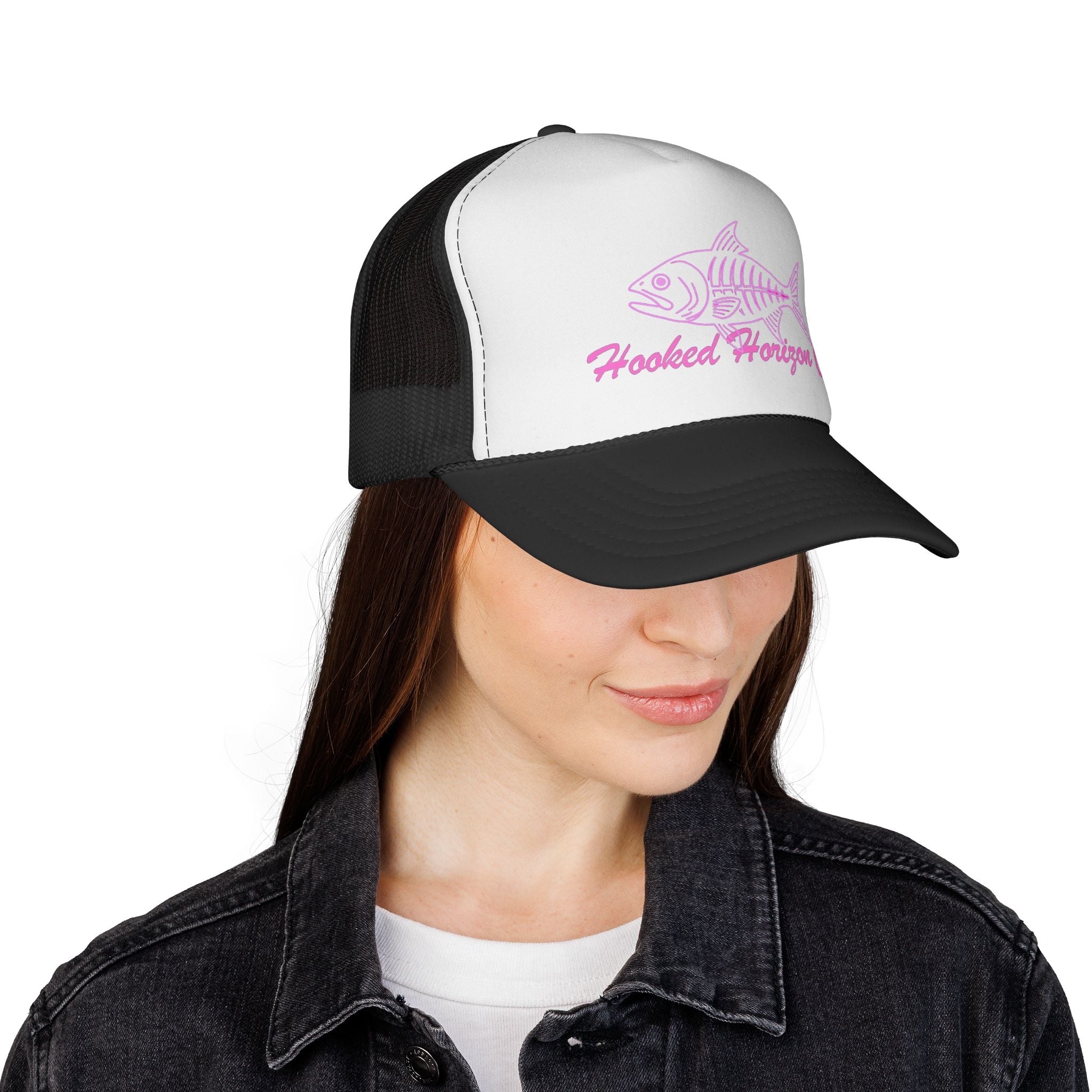 Pink Fish Bone Trucker Cap — Fishing & Beach Hat