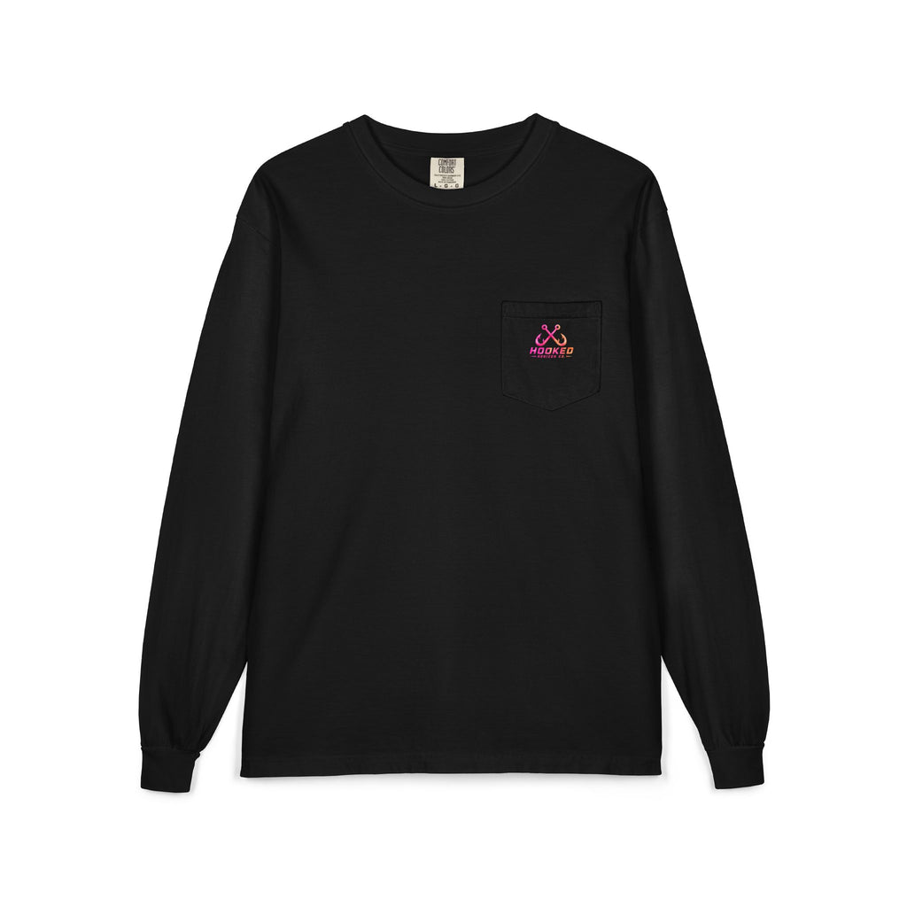 Hot Pink & Peach Hooked Horizon Co. — Classic Logo Unisex Long Sleeve Pocket T-Shirt