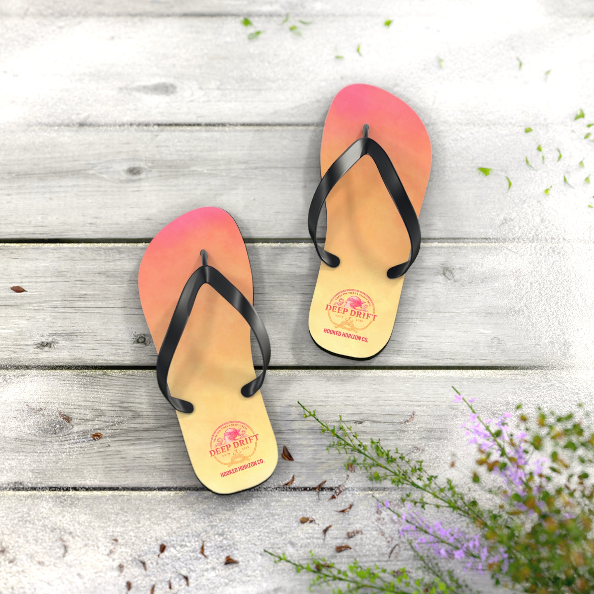 Pink Ombre Ocean-Inspired Flip Flops, Summer Sandals, Beach Footwear, Deep Drift, Vacation Essentials, Nautical Gift