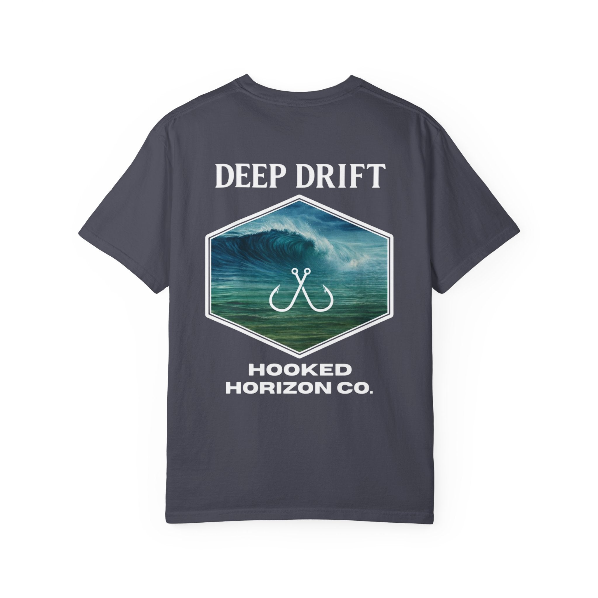Deep Drift Wave Break Fishing T-Shirt - White Trim Ocean-inspired Fishing Tee for Angler Lovers, Hooked Horizon Co. Tee