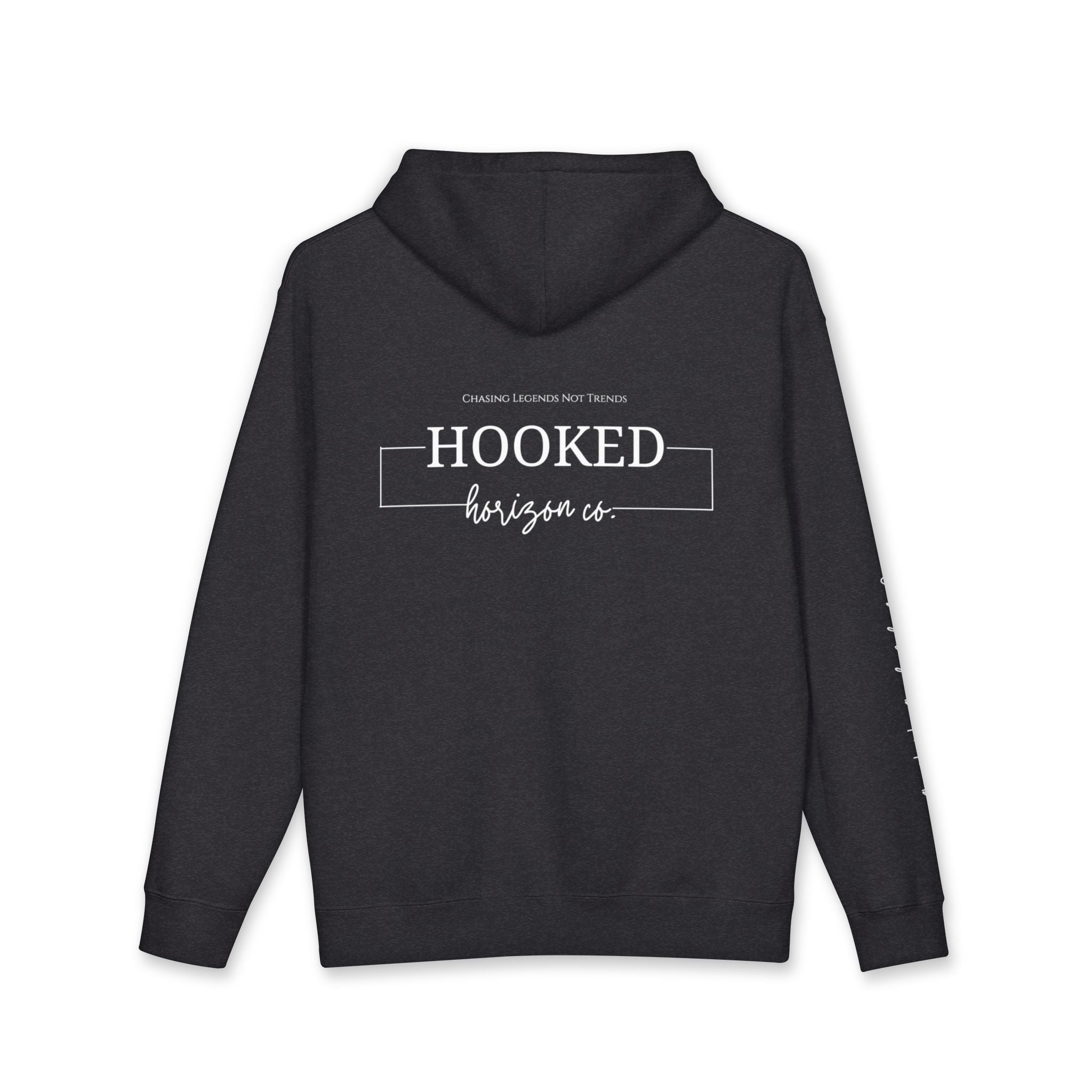 Chasing Legends Not Trends Hoodie Hooked Horizon Co. — Minimal Fishing Back Graphic Hoodie, Multiple Color Variations