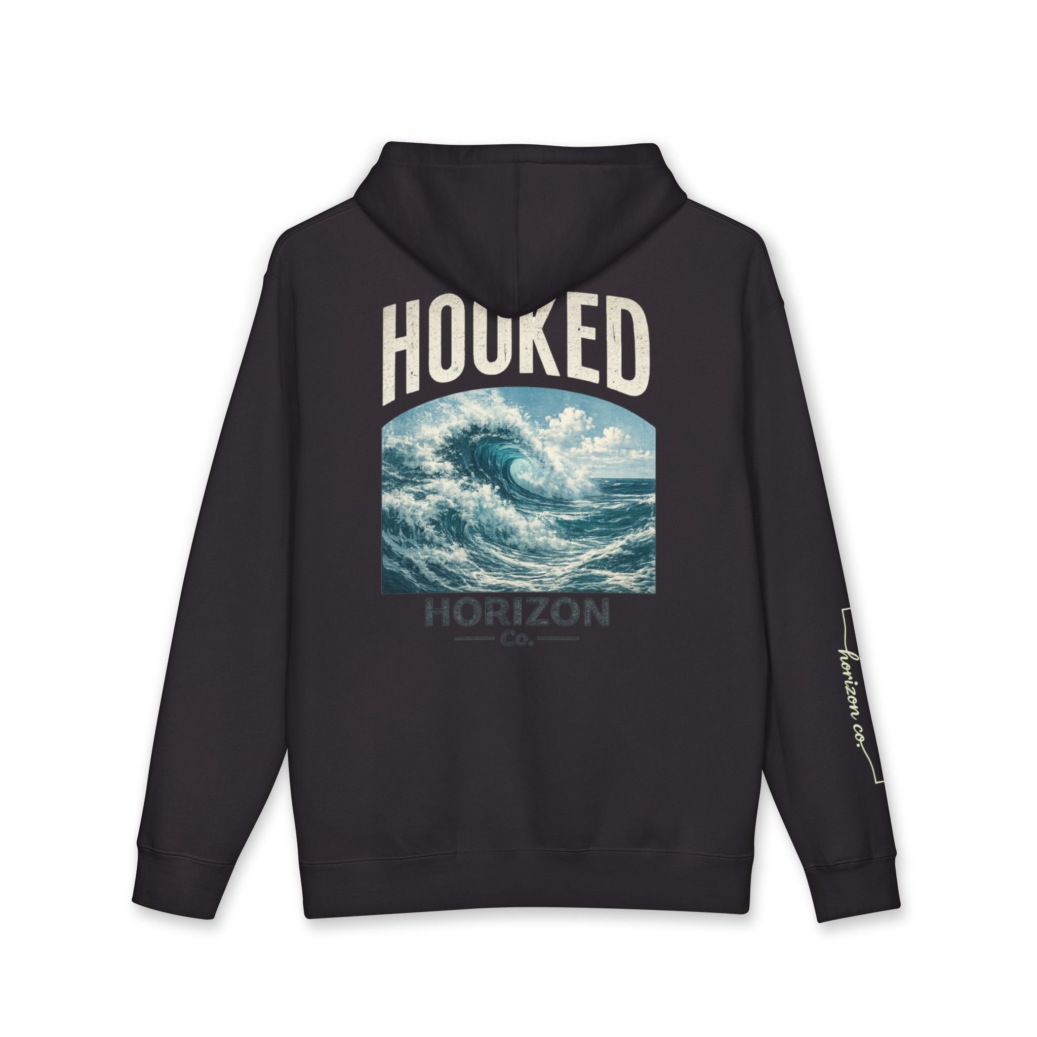 Wave Hoodie Hooked Horizon Co. — Minimal Fishing Back Graphic Hoodie, Multiple Color Variations