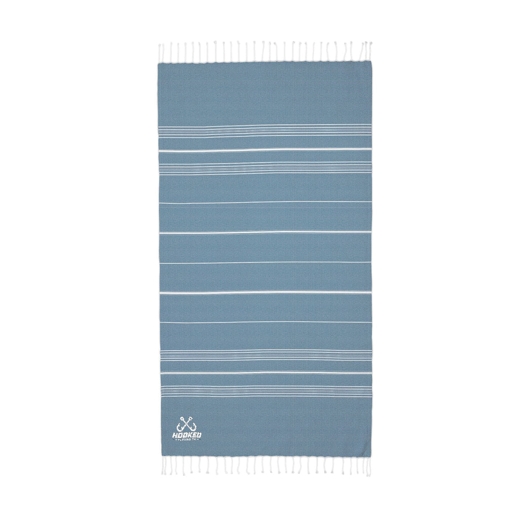 Hooked Horizon Co.  Classic Logo Cali Embroidered Stripe Throw Blanket — Lightweight Fringe Beach & Patio Blanket