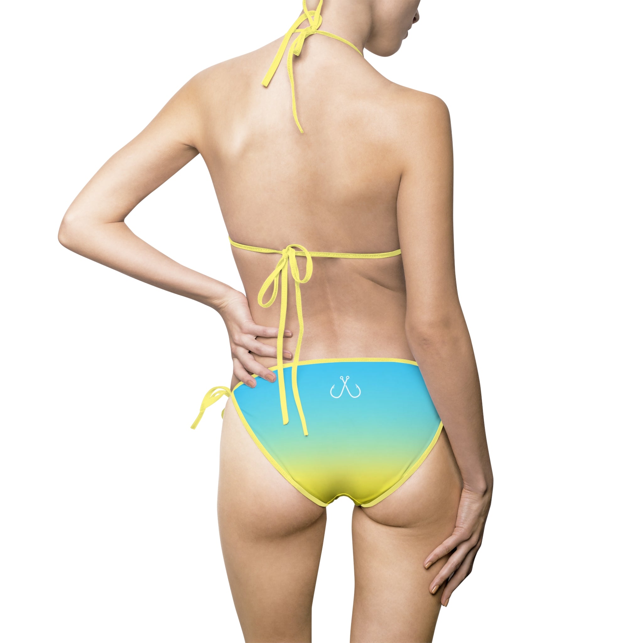 Blue to Yellow Ombre Bikini —  Hooked Horizon Co. Swimsuit, Summer Beachwear, Swimwear for Vacations, Pool Parties, Tropical Getaways, Custom Strap Colors – Multiple Variations