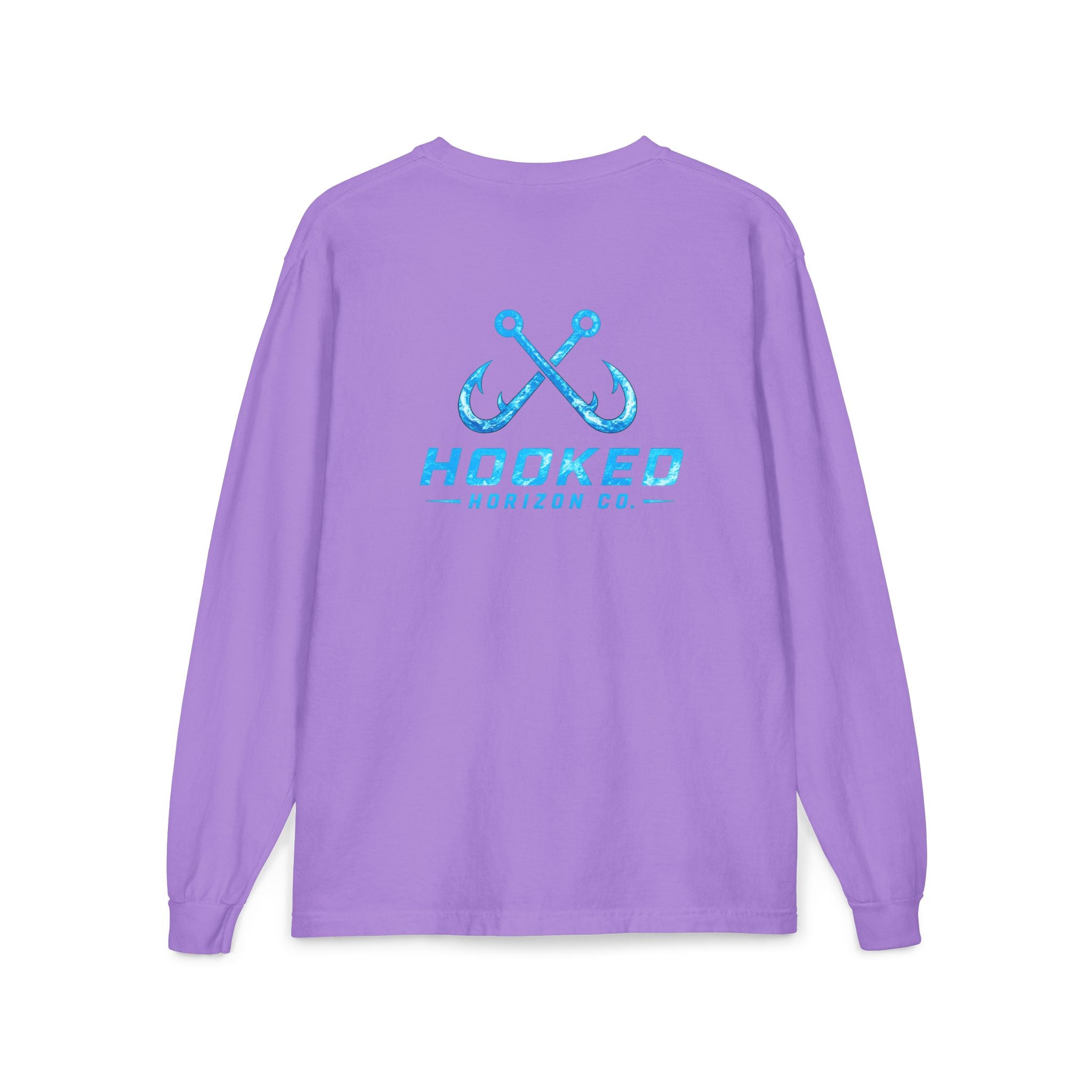 Bright Blue Hooked Horizon Co.  Classic Logo Unisex Long Sleeve Pocket T-Shirt