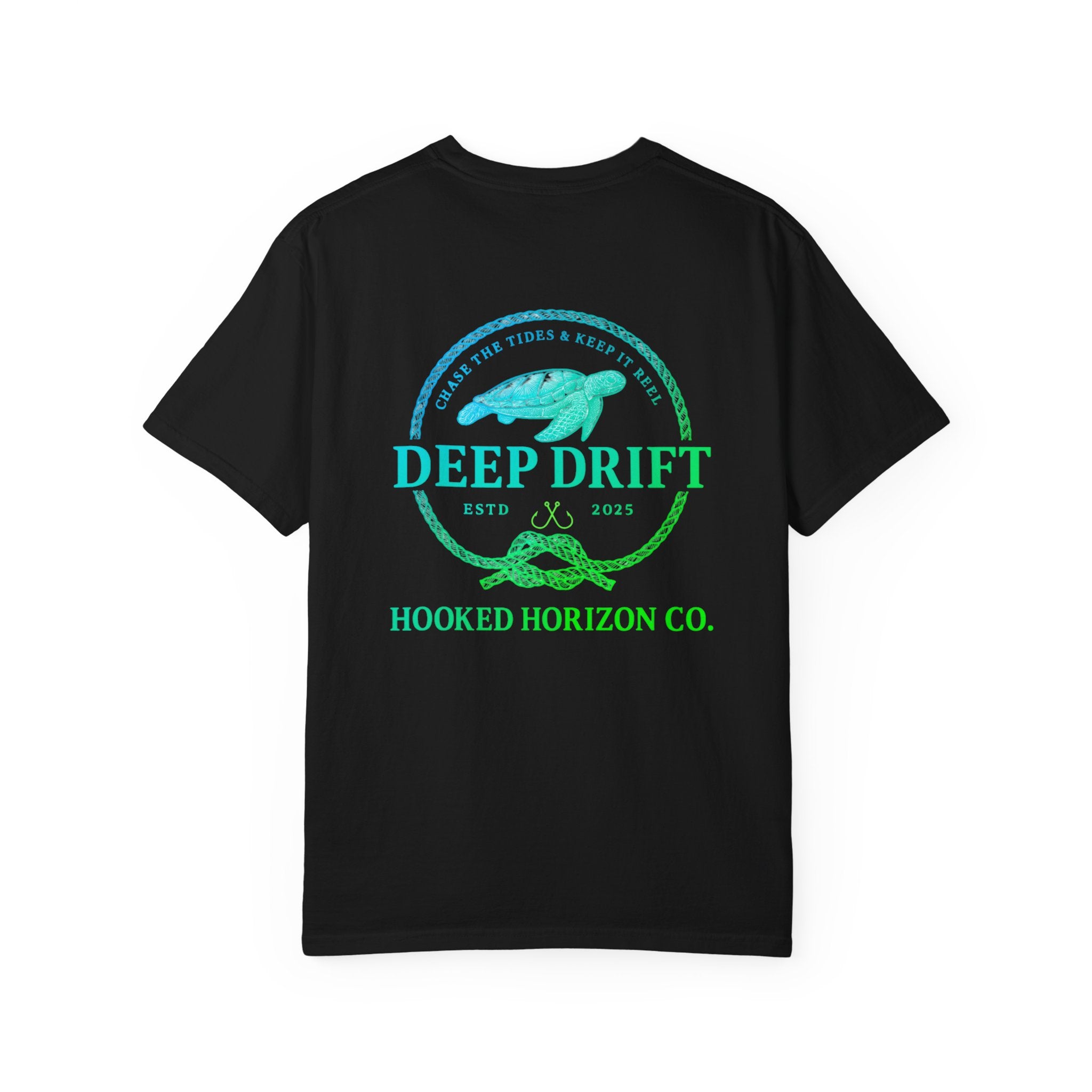 Deep Drift Fishing T-Shirt - Green & Blue Fishing Tee for Angler Lovers, Hammer Head Shark, Ocean Tee