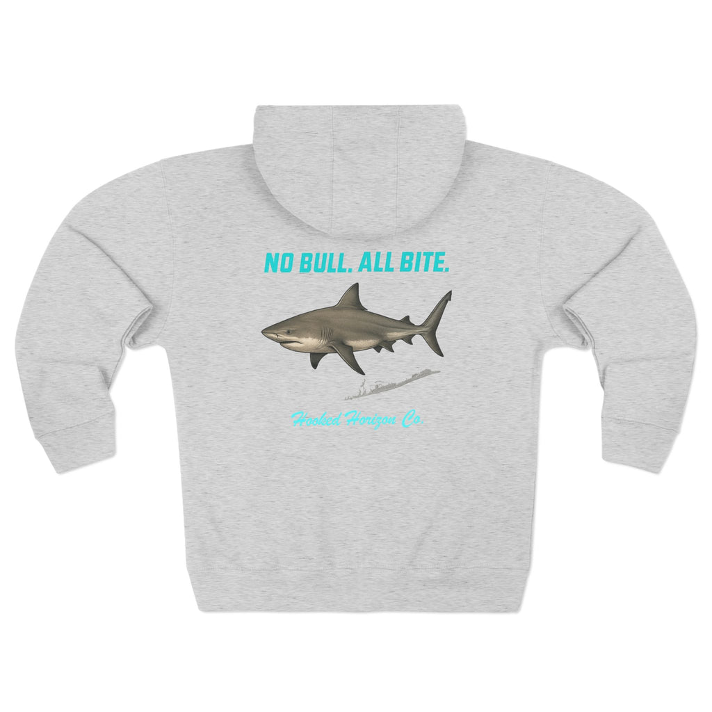 Blue Siesta Key Bull Shark Tee Deep Drift Hooked Horizon C. No Bull All BiteUnisex Zip Hoodie for Ocean Lovers, Nautical Fashion, Cool Weather Gear, Everyday Comfort, Perfect Gift