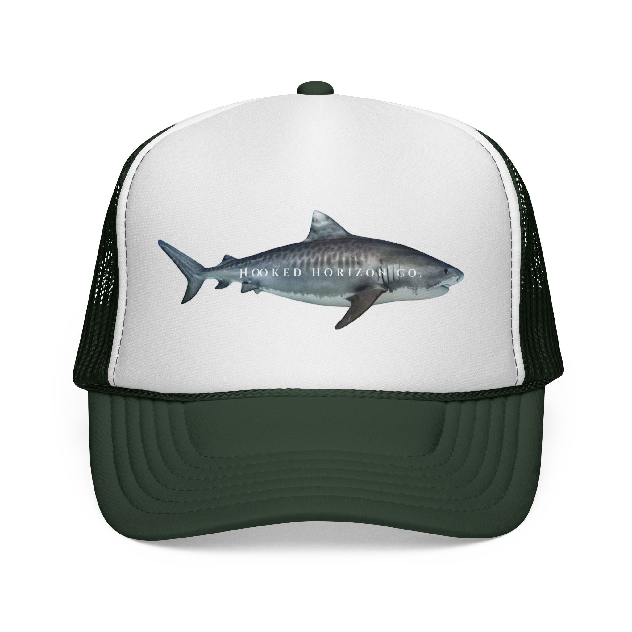 Tiger Shark Trucker Cap — 'Chasing Legends' Fishing Hooks Logo