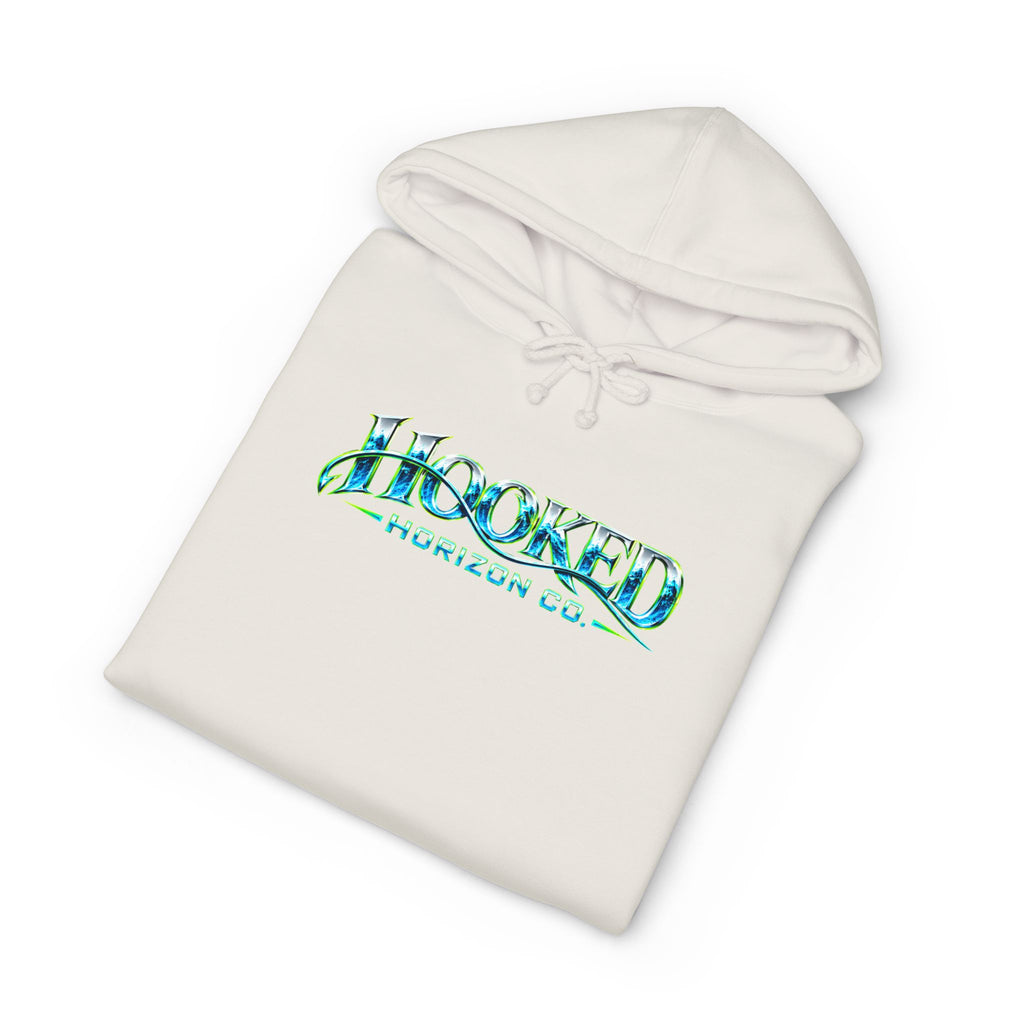 Barracuda Like Green Logo Hoodie—Hooked Horizon Co. — Fishing Back Graphic Hoodie, Multiple Color Variations