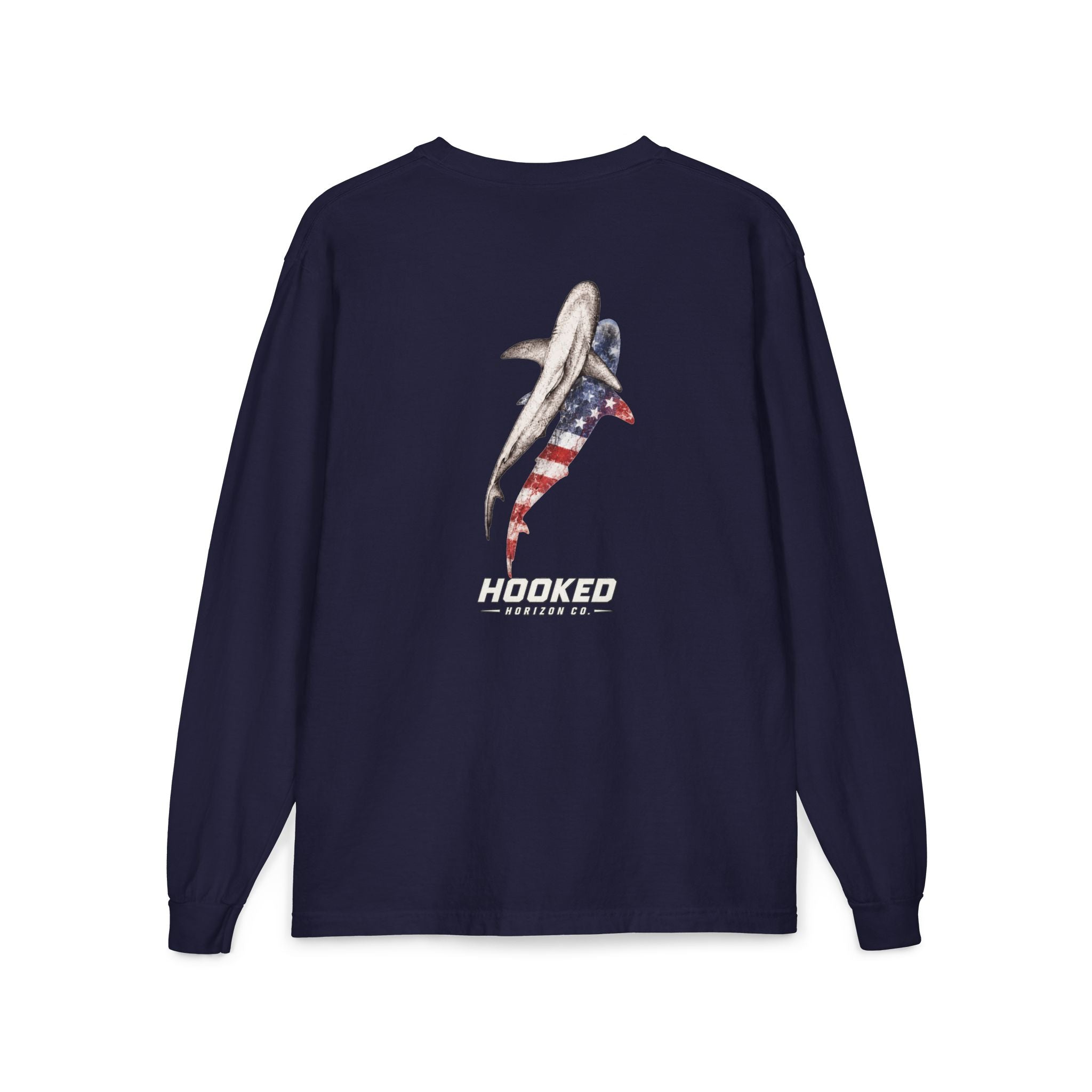 USA Shark Hooked Horizon Co.  Classic Logo Unisex Long Sleeve Pocket T-Shirt