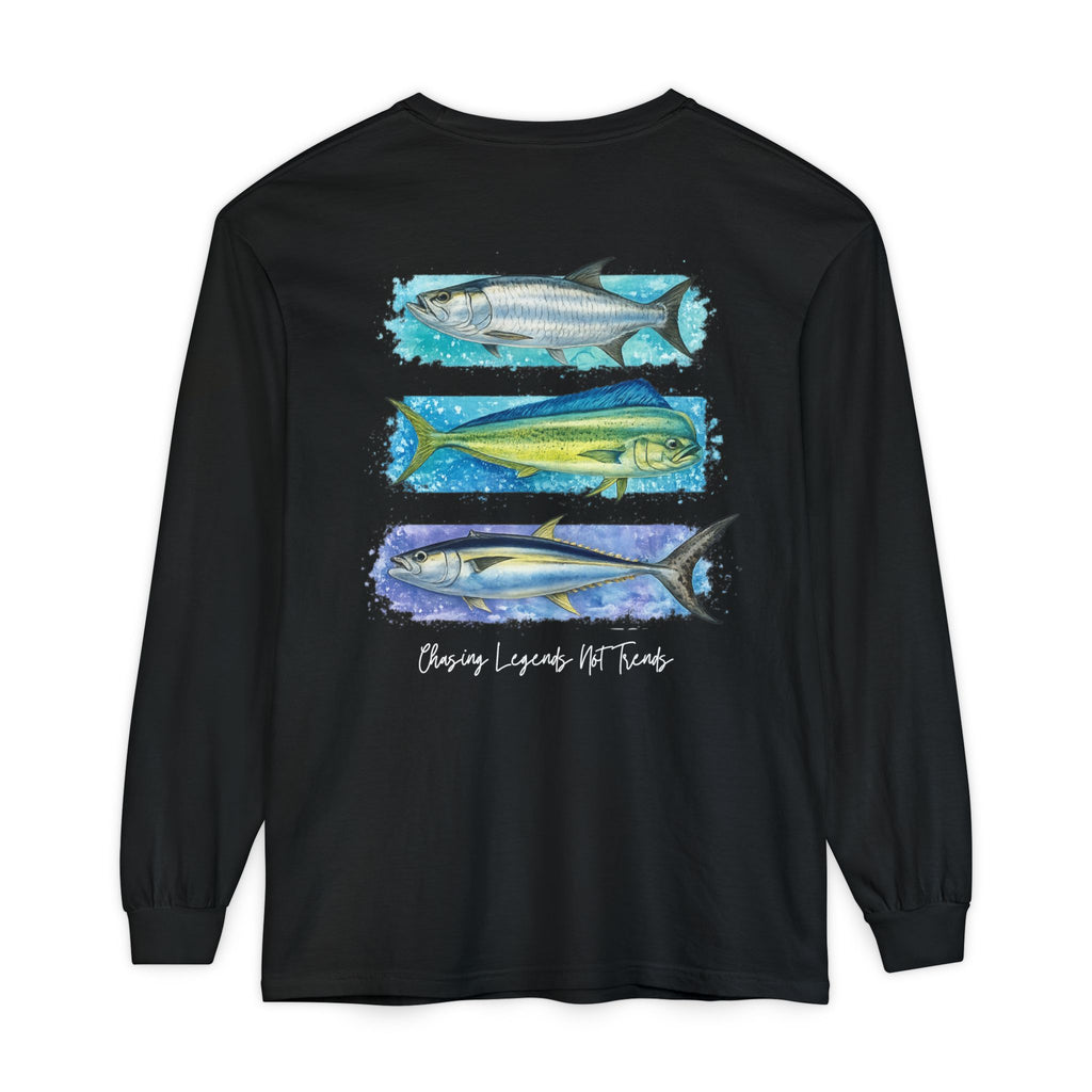 Chasing Legends Tarpon, Mahi Mahi, TunaSaltwater Fish Long Sleeve Tee — Hooked Horizon Co. Graphic Shirt