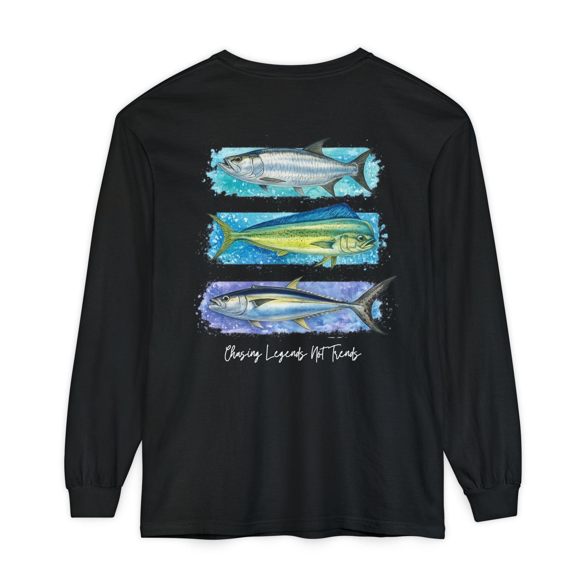 Chasing Legends Tarpon, Mahi Mahi, TunaSaltwater Fish Long Sleeve Tee — Hooked Horizon Co. Graphic Shirt