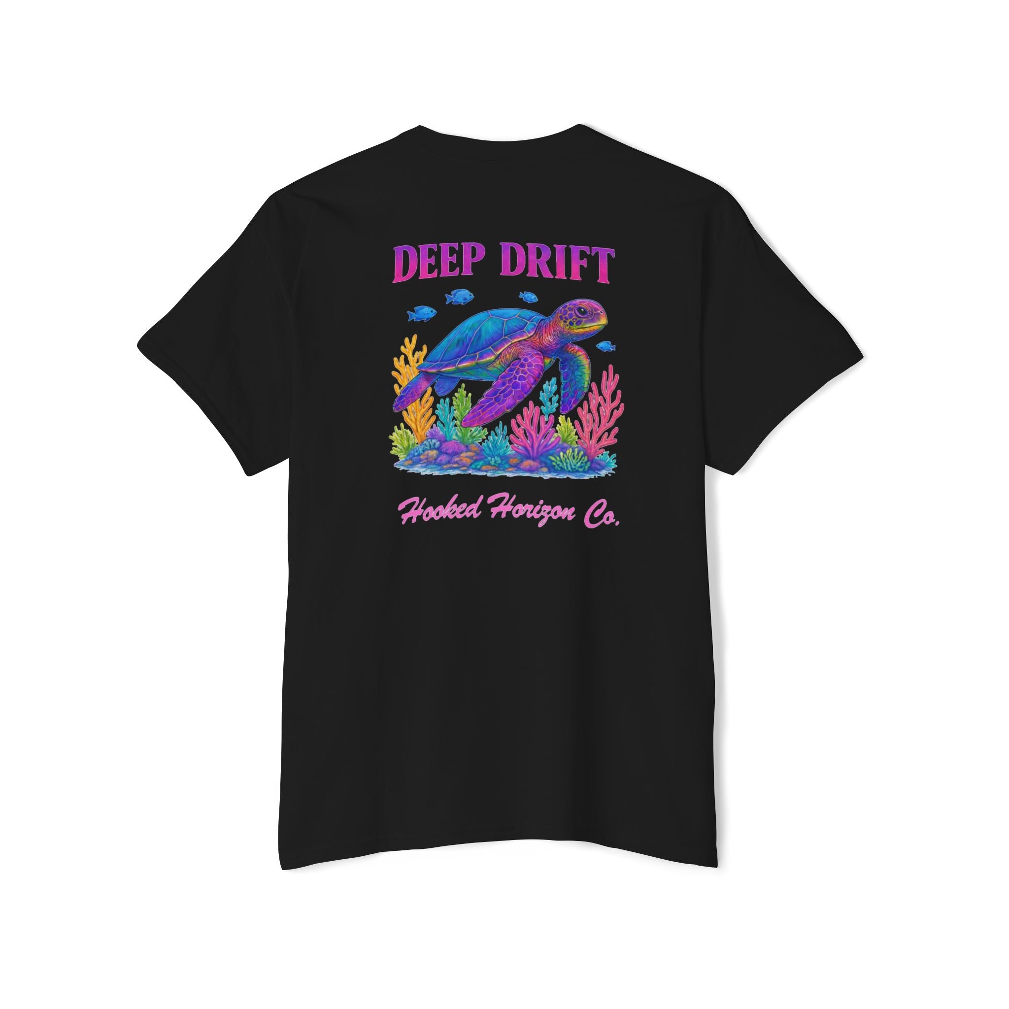Turtle Deep Drift Hooked HorizonCo.  Tee- Perfect for Angler and Fishing Gifts, For him, For Her Unisex Cotton T-Shirt for Fishing & Wildlife Enthusiasts, Ocean Lovers