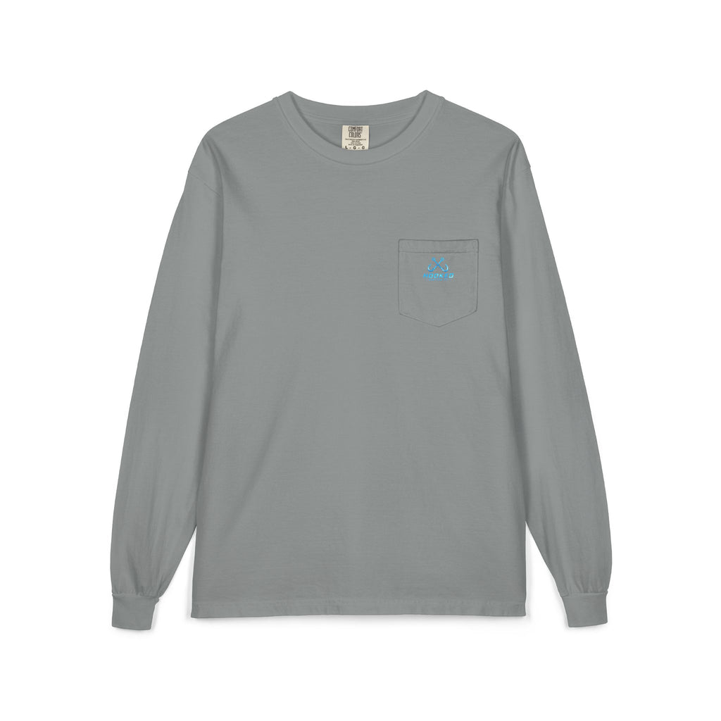 Bright Blue Hooked Horizon Co.  Classic Logo Unisex Long Sleeve Pocket T-Shirt