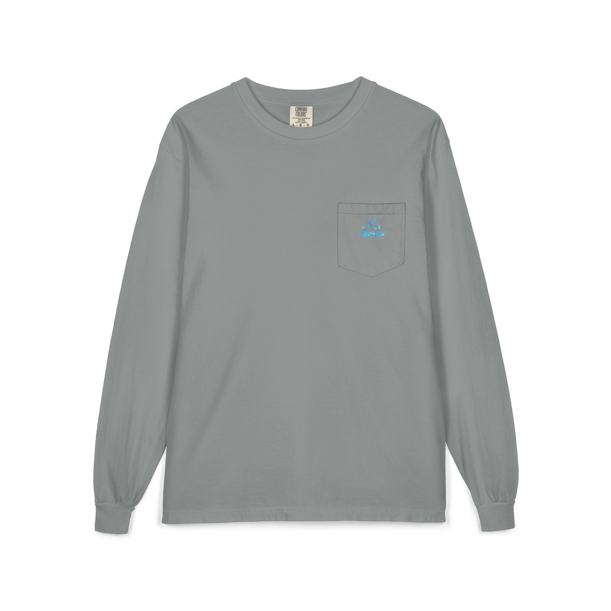 Bright Blue Hooked Horizon Co.  Classic Logo Unisex Long Sleeve Pocket T-Shirt