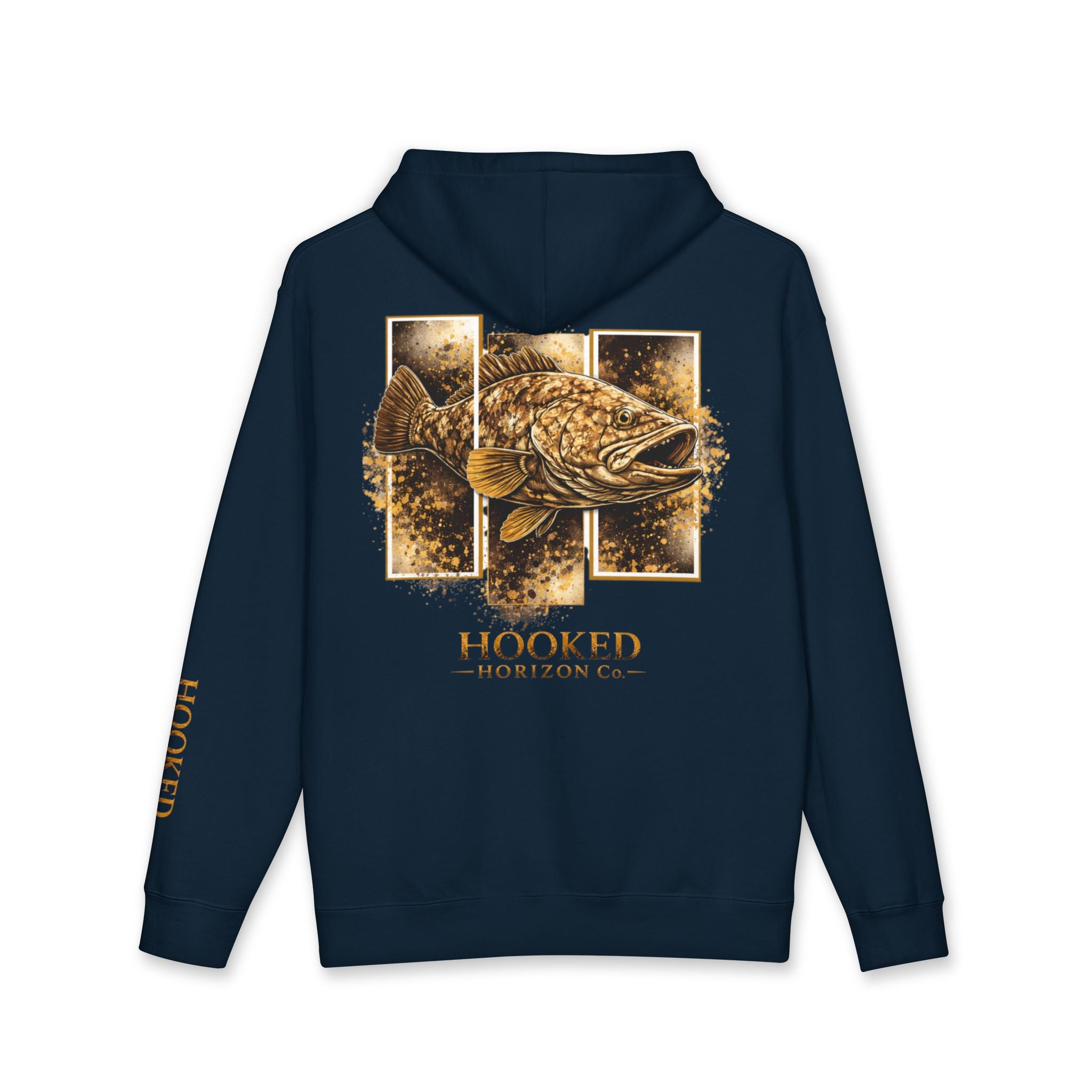 Grouper Hoodie Hooked Horizon Co. — Fishing Back Graphic Hoodie, Multiple Color Variations