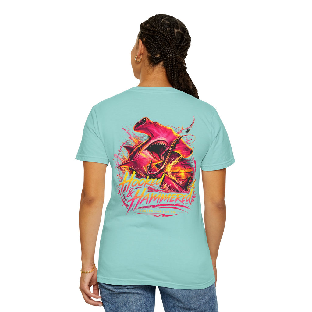 Hooked & Hammered Fishing T-shirt, Hooked Horizon Co, Angler Gifts, Shark Lovers