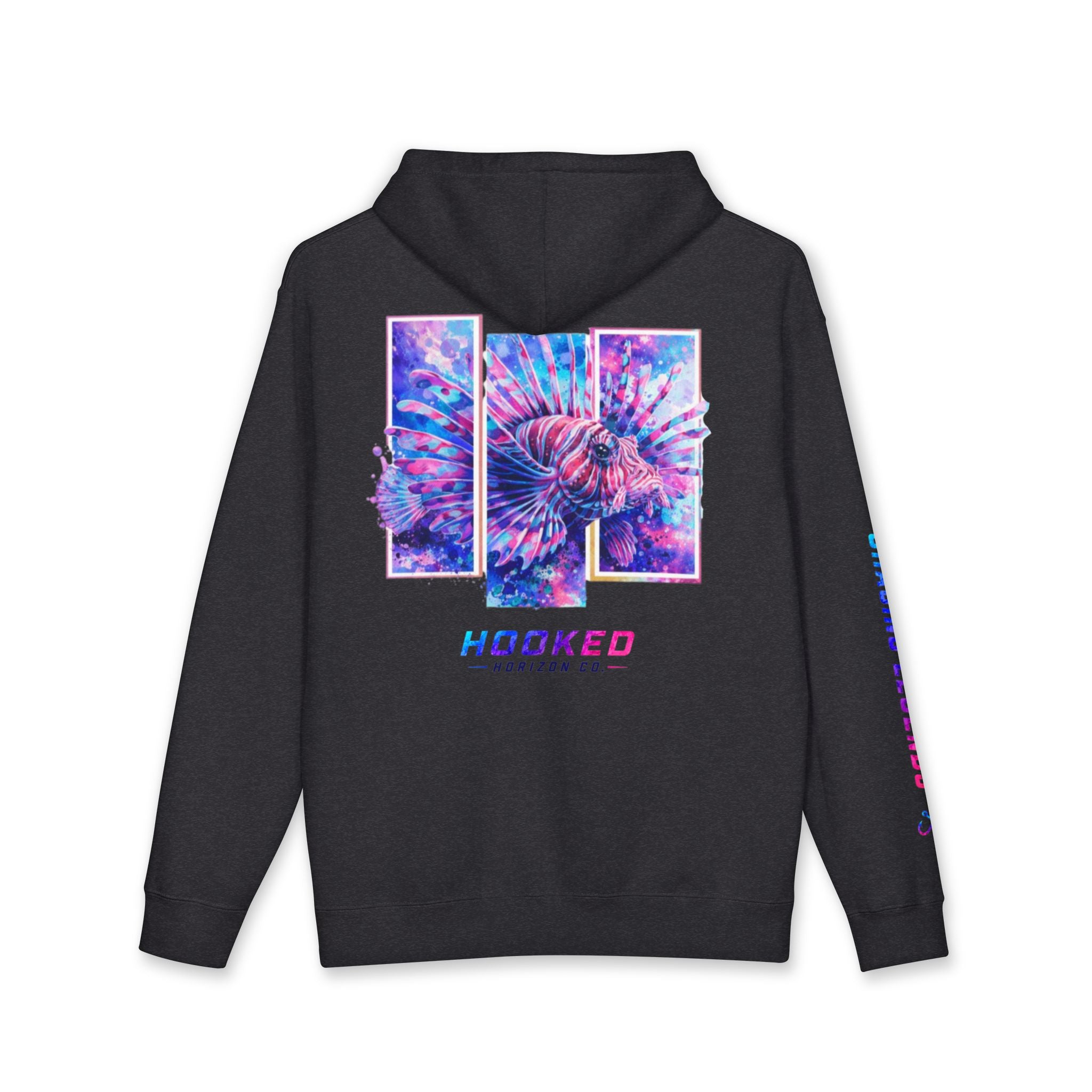 Lion Fish Hoodie Hooked Horizon Co. — Fishing Back Graphic Hoodie, Multiple Color Variations