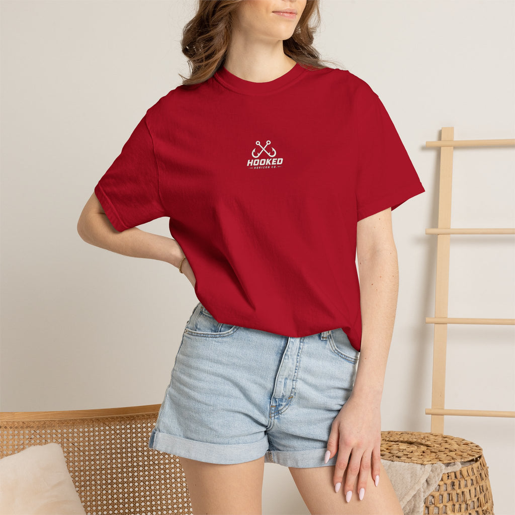 USA Triple Shark Hooked Horizon Co. — "Chasing Legends" Deep Drift Fishing Graphicishing Tee for Angler Lovers, Shark Lovers, Ocean Tee