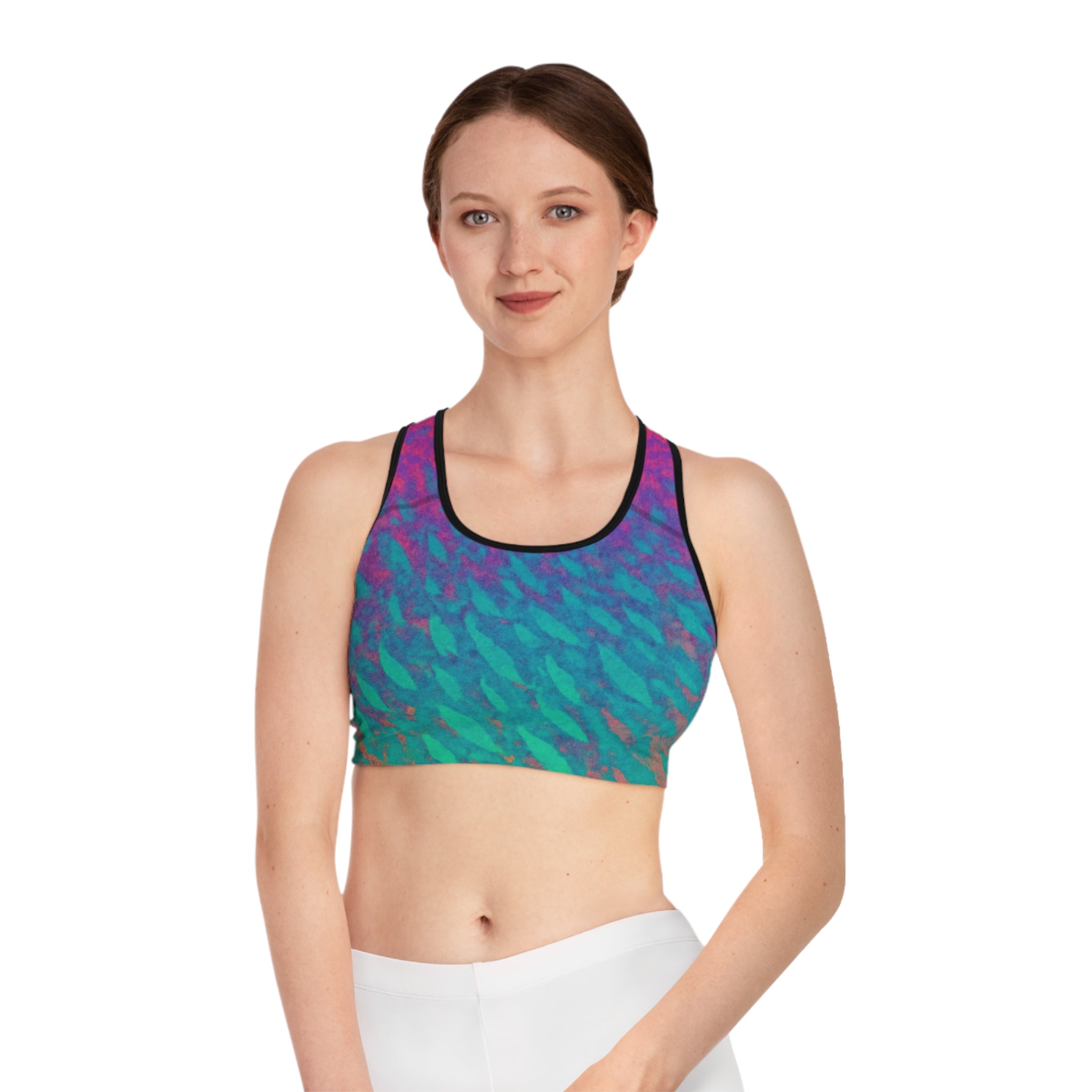 Rainbow Parrot Fish Deep Drift Hooked Horizon Co. Stylish Sports Bra for Active Women, Workout Top, Gym Essential, Fitness Apparel, Athleisure Wear, Yoga Gear
