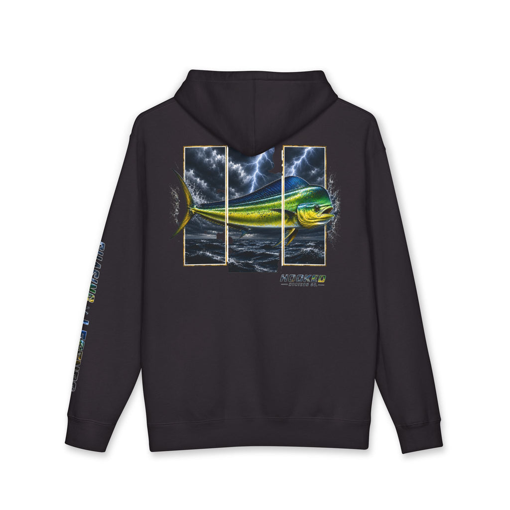 Mahi Mahi Hoodie Hooked Horizon Co. — Fishing Back Graphic Hoodie, Multiple Color Variations