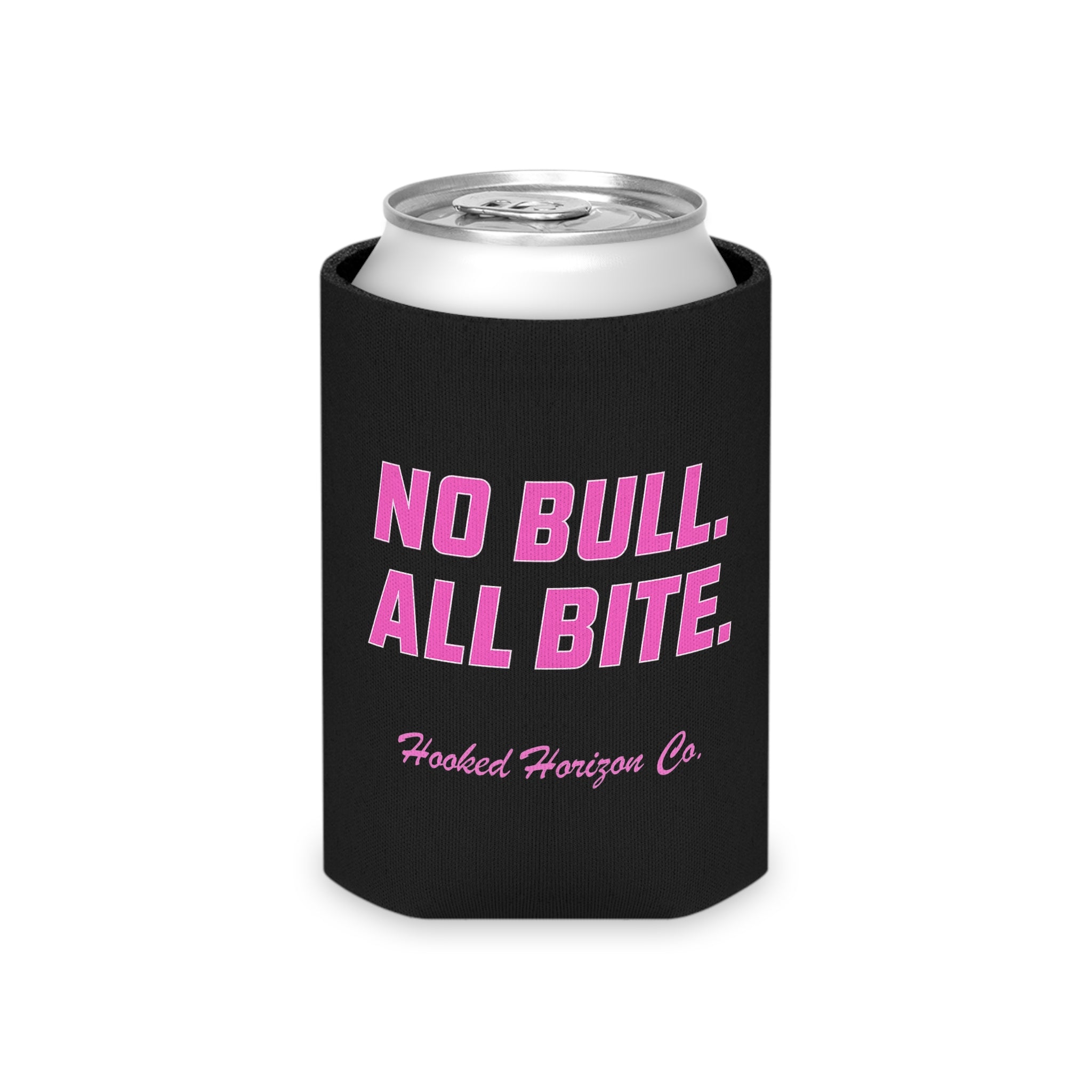 Pink No Bull All Bite Can Cooler Coozie — Hooked Horizon Co. Fishing Wave Koozie