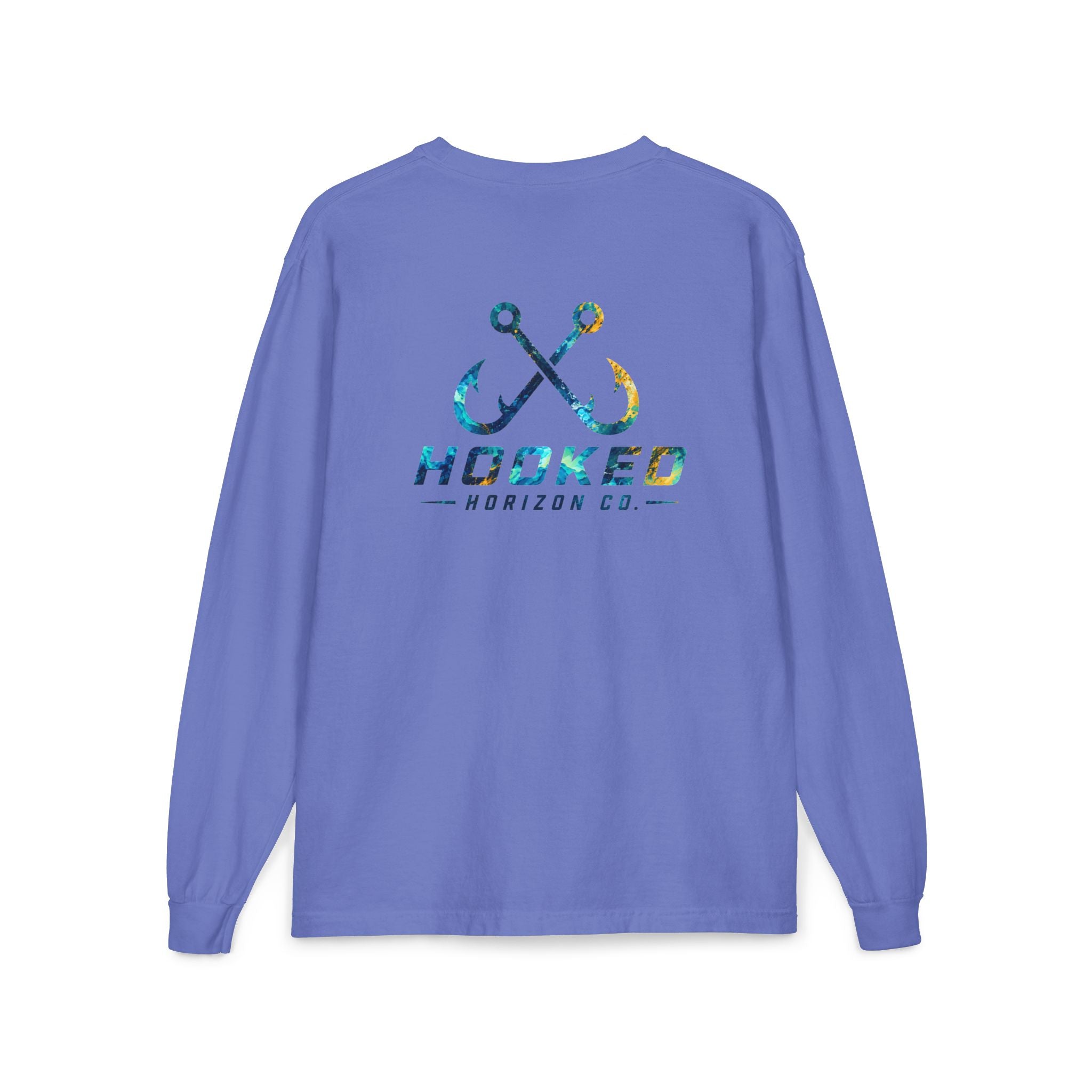 Blue & Gold Hooked Horizon Co.  Classic Logo Unisex Long Sleeve Pocket T-Shirt