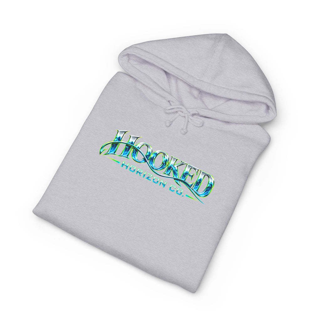 Barracuda Like Green Logo Hoodie—Hooked Horizon Co. — Fishing Back Graphic Hoodie, Multiple Color Variations