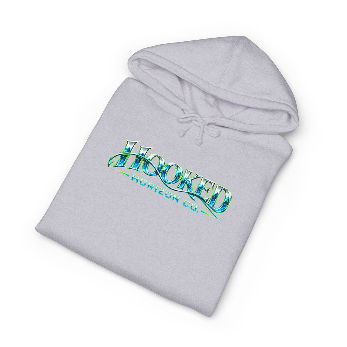 Barracuda Like Green Logo Hoodie—Hooked Horizon Co. — Fishing Back Graphic Hoodie, Multiple Color Variations