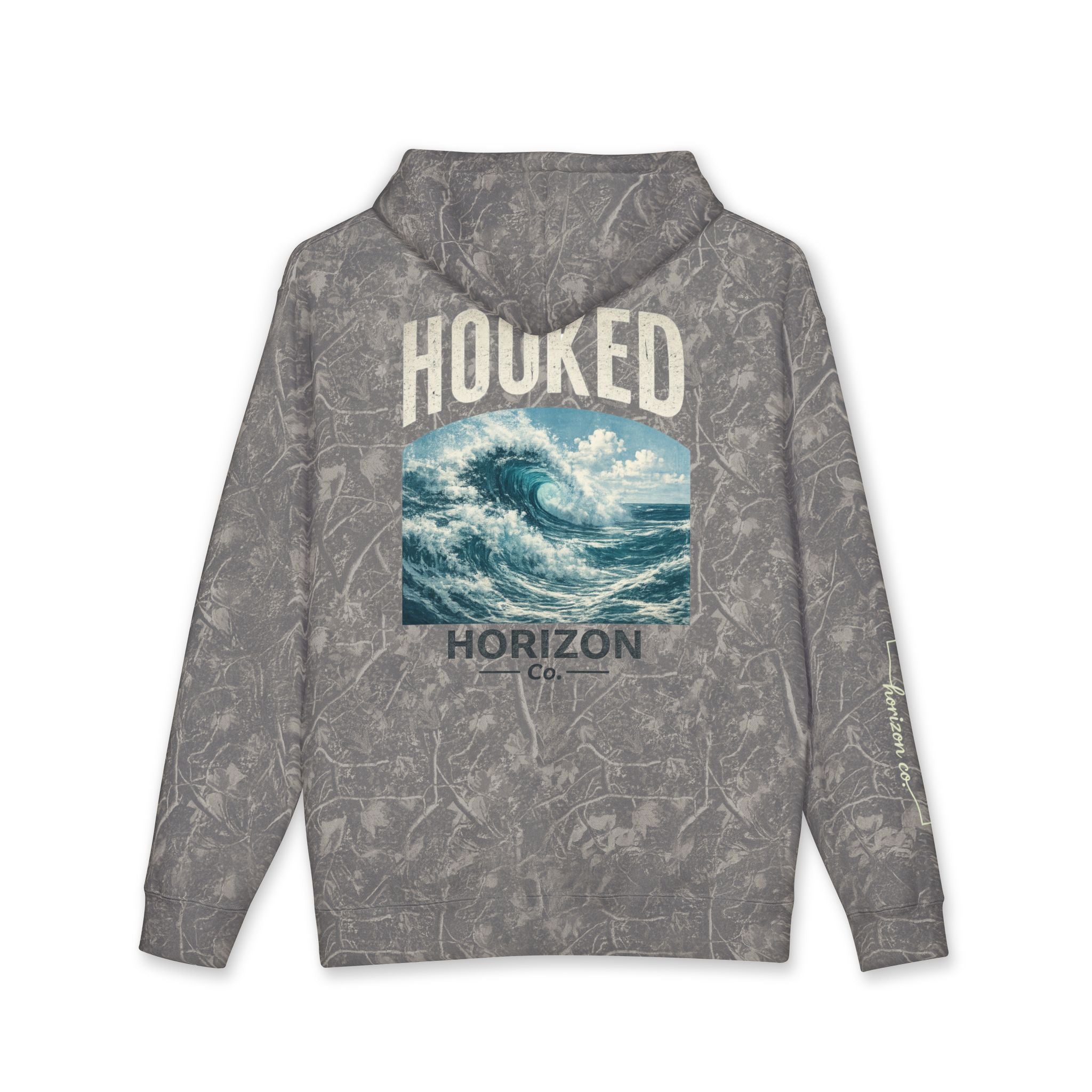 Wave Hoodie Hooked Horizon Co. — Minimal Fishing Back Graphic Hoodie, Multiple Color Variations
