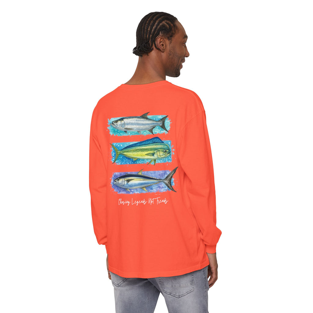 Chasing Legends Tarpon, Mahi Mahi, TunaSaltwater Fish Long Sleeve Tee — Hooked Horizon Co. Graphic Shirt