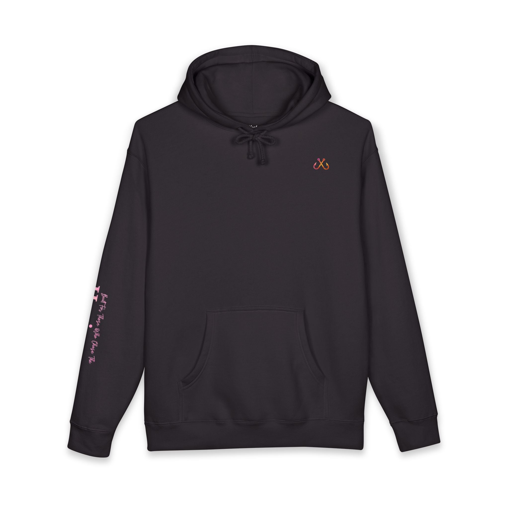 Pink & Orange Chasing Legends Not Trends Hoodie Hooked Horizon Co. — Minimal Skeletal Fish Back Graphic Hoodie, Multiple Color Variations