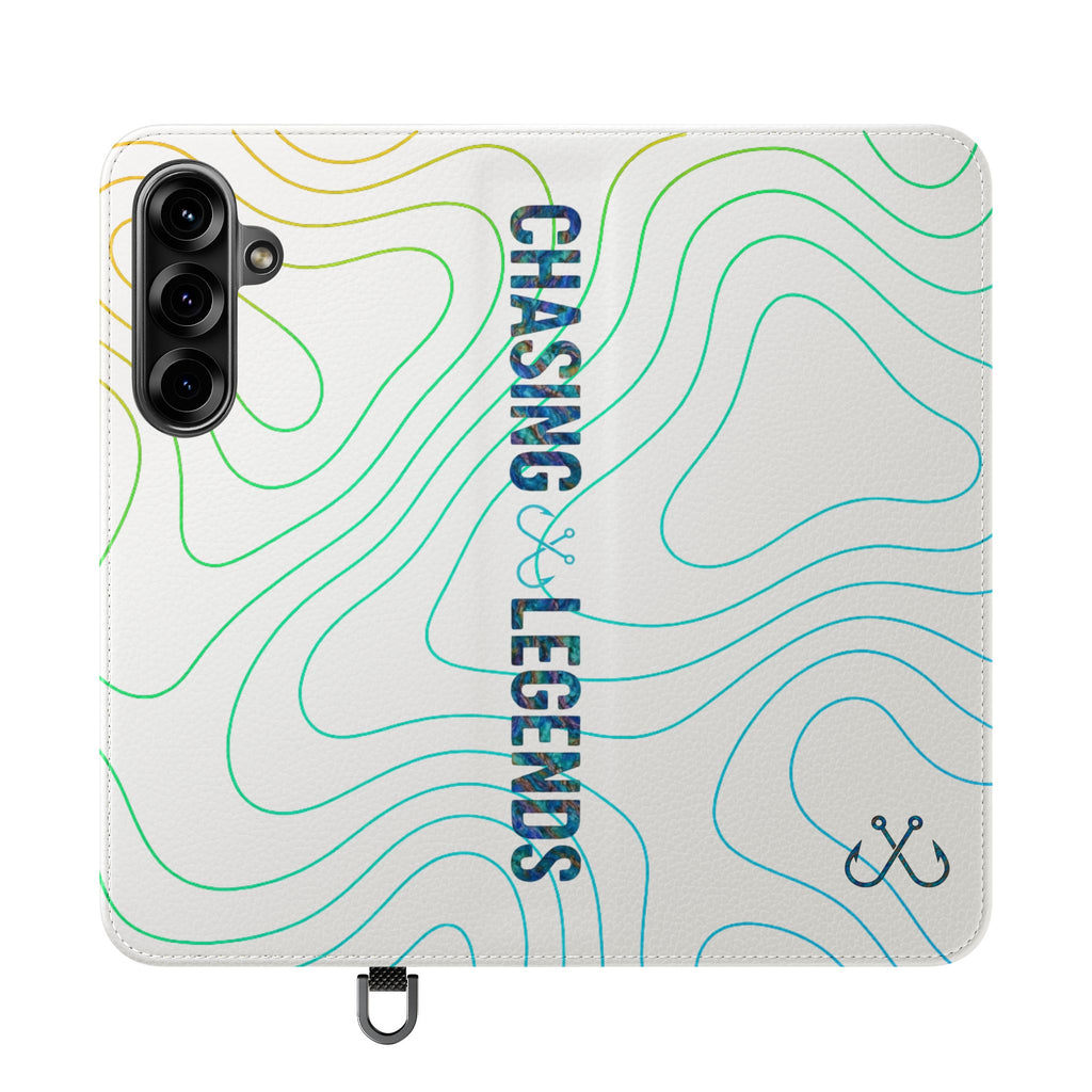 Ocean Topography Waves Flip Phone Case — Turquoise Water Pattern Wallet Cover