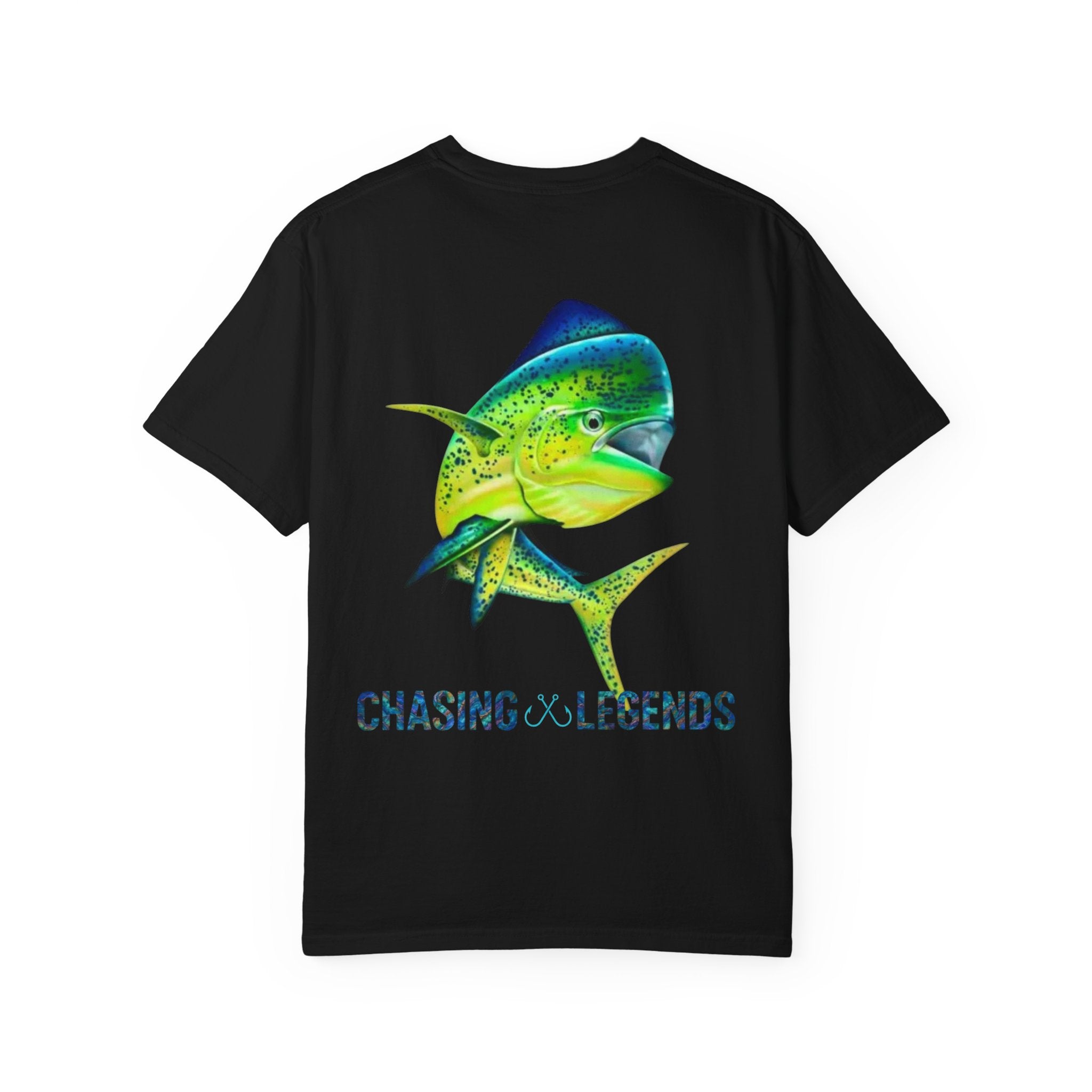 Mahi Mahi Hooked Horizon Co. — "Chasing Legends" Deep Drift Fishing Graphicishing Tee for Angler Lovers, Shark Lovers, Ocean Tee