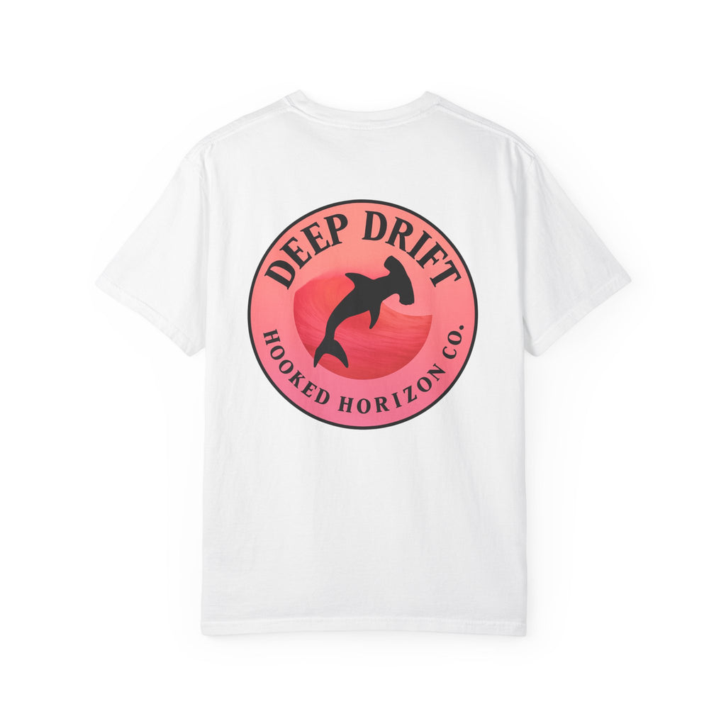 Deep Drift Fishing T-Shirt - Pink & Peach Fishing Tee for Angler Lovers, Pink Ombre, Hammer Head Shark Tee, Ocean-inspired