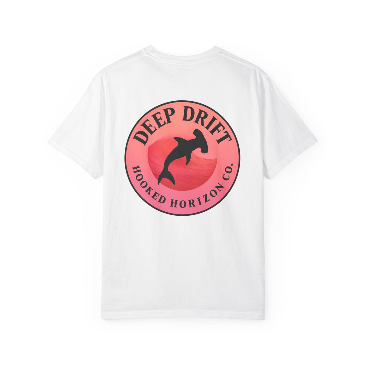 Deep Drift Fishing T-Shirt - Pink & Peach Fishing Tee for Angler Lovers, Pink Ombre, Hammer Head Shark Tee, Ocean-inspired