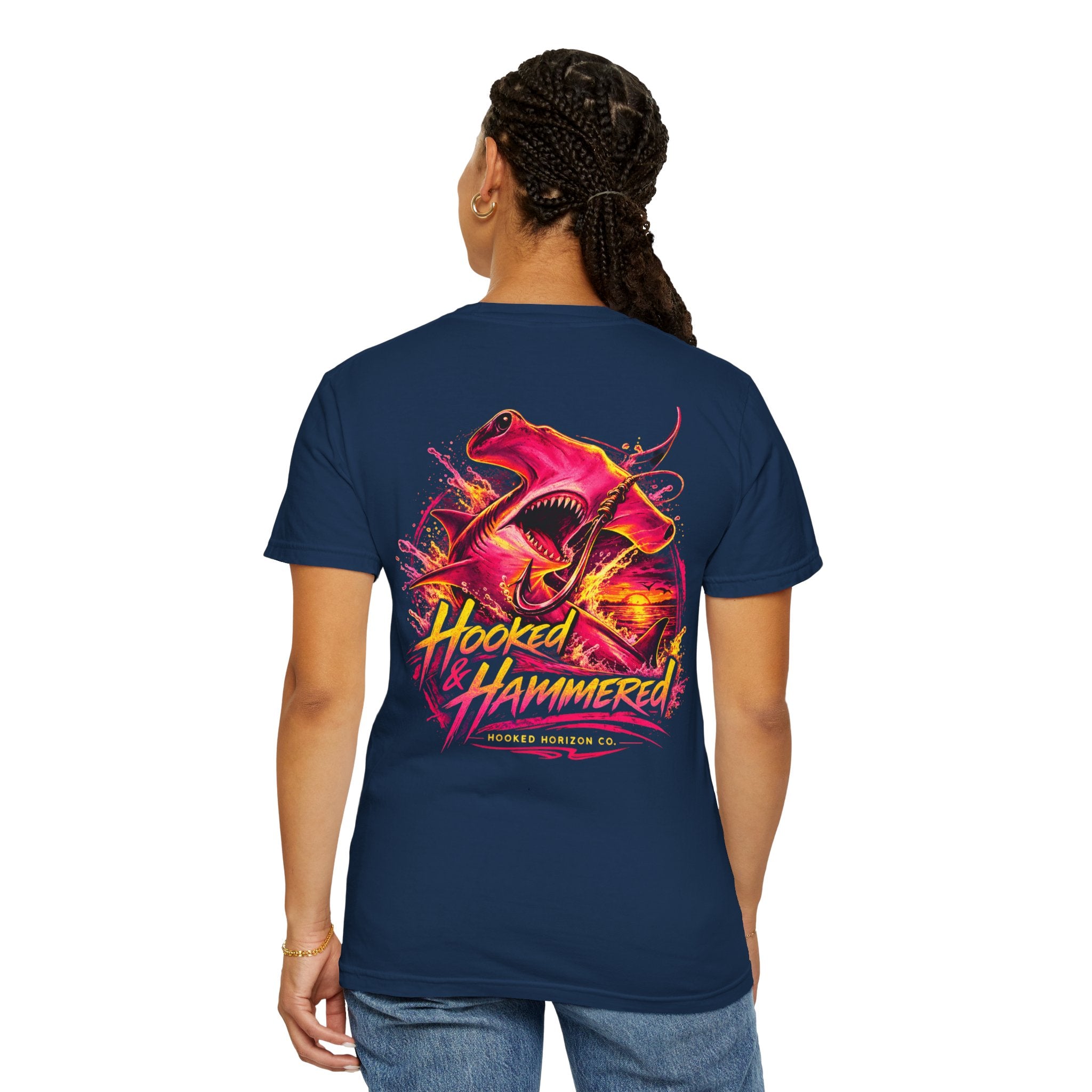 Hooked & Hammered Fishing T-shirt, Hooked Horizon Co, Angler Gifts, Shark Lovers