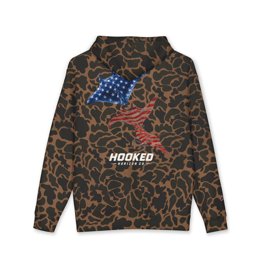 USA Manta Ray Hoodie Hooked Horizon Co. — Fishing Back Graphic Hoodie, Multiple Color Variations