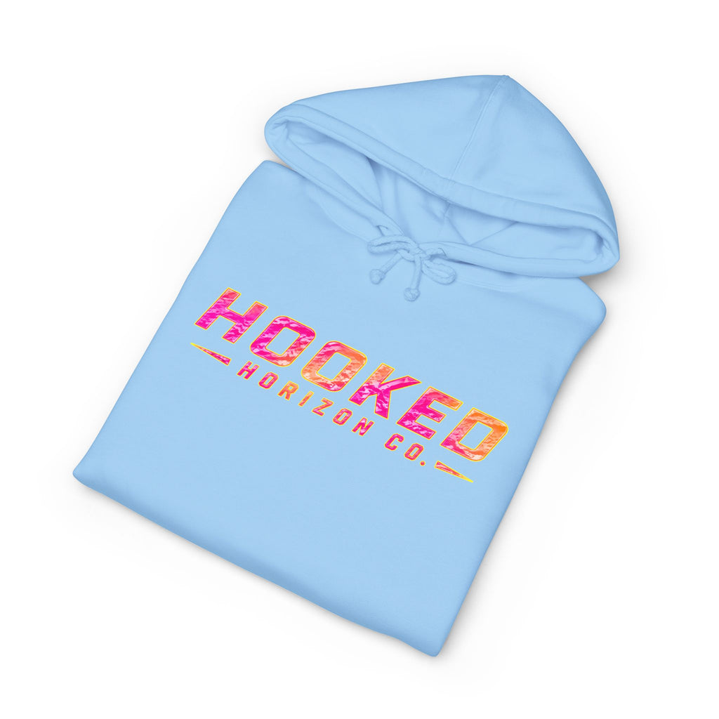 Hot Pink & Peach Hooked Horizon Co. — Fishing Back Graphic Hoodie, Multiple Color Variations