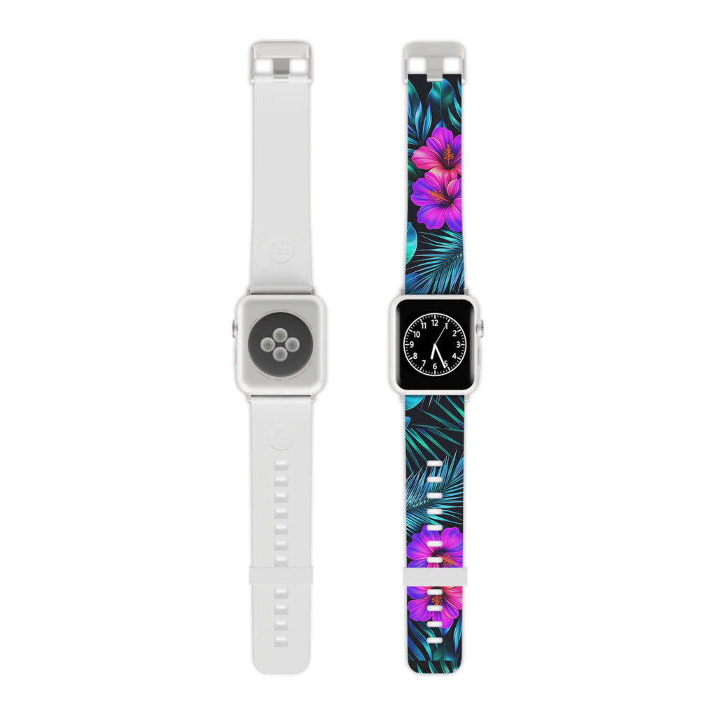 Vibrant Pink & Teal Hibiscus Pattern Watch Band for Apple Watch