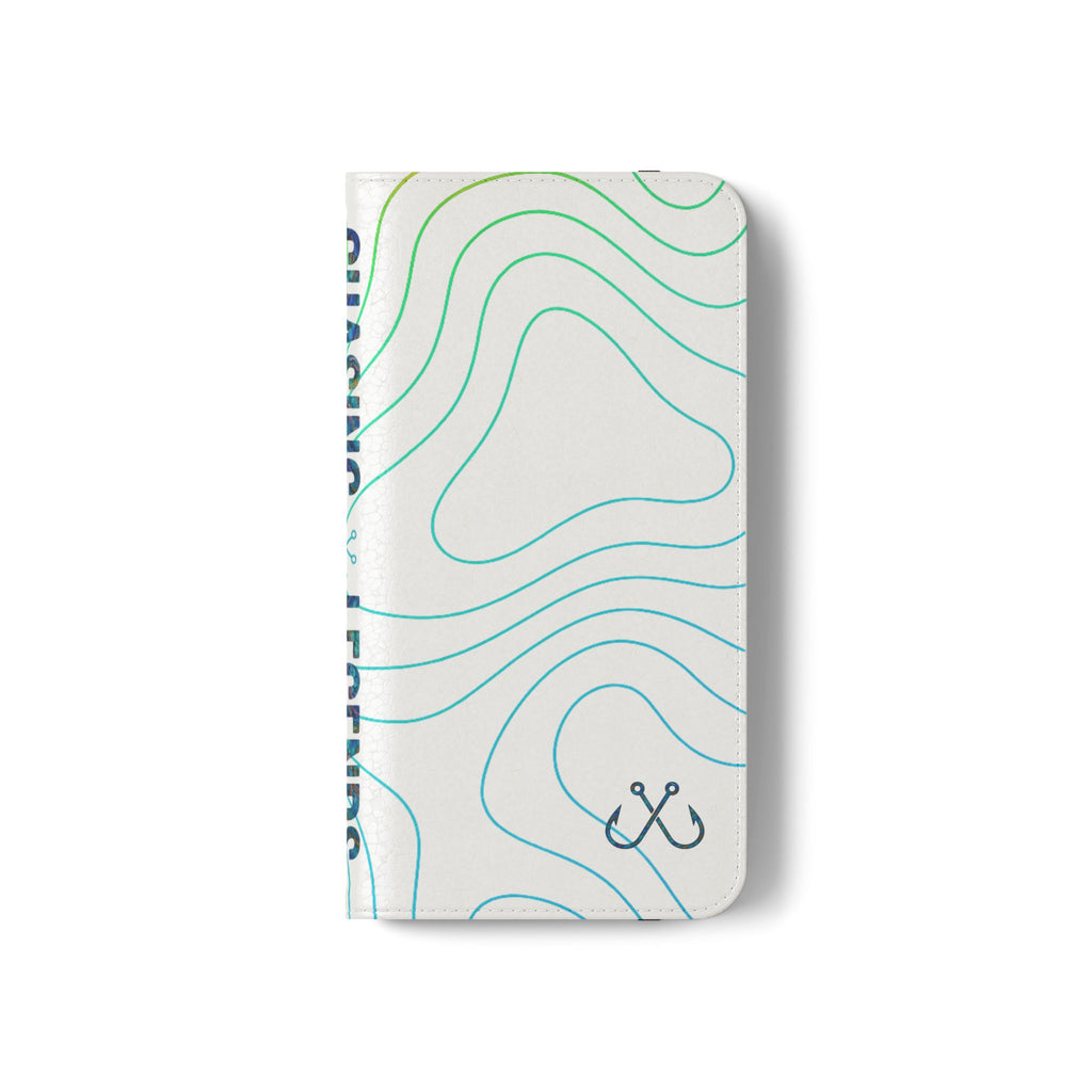Ocean Topography Waves Flip Phone Case — Turquoise Water Pattern Wallet Cover