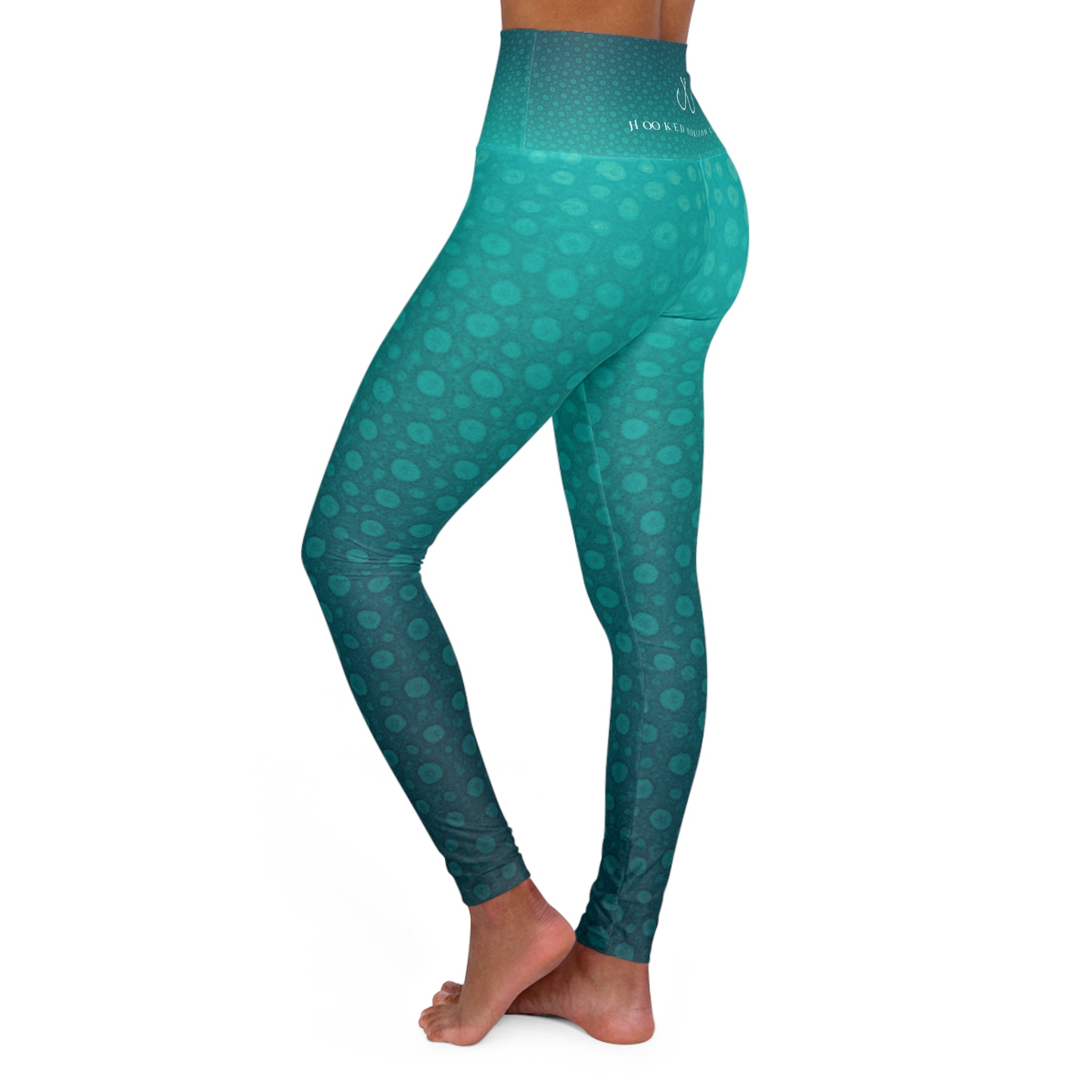 Teal Green Speckled & Spotted Hooked Horizon Co Fishing Tee High Waisted Yoga Leggings, Hooked Horizon Co,  Deep Drift- Purple, Comfortable Activewear, Fitness Pants, Ideal for Gym, Yoga, and Weekend...