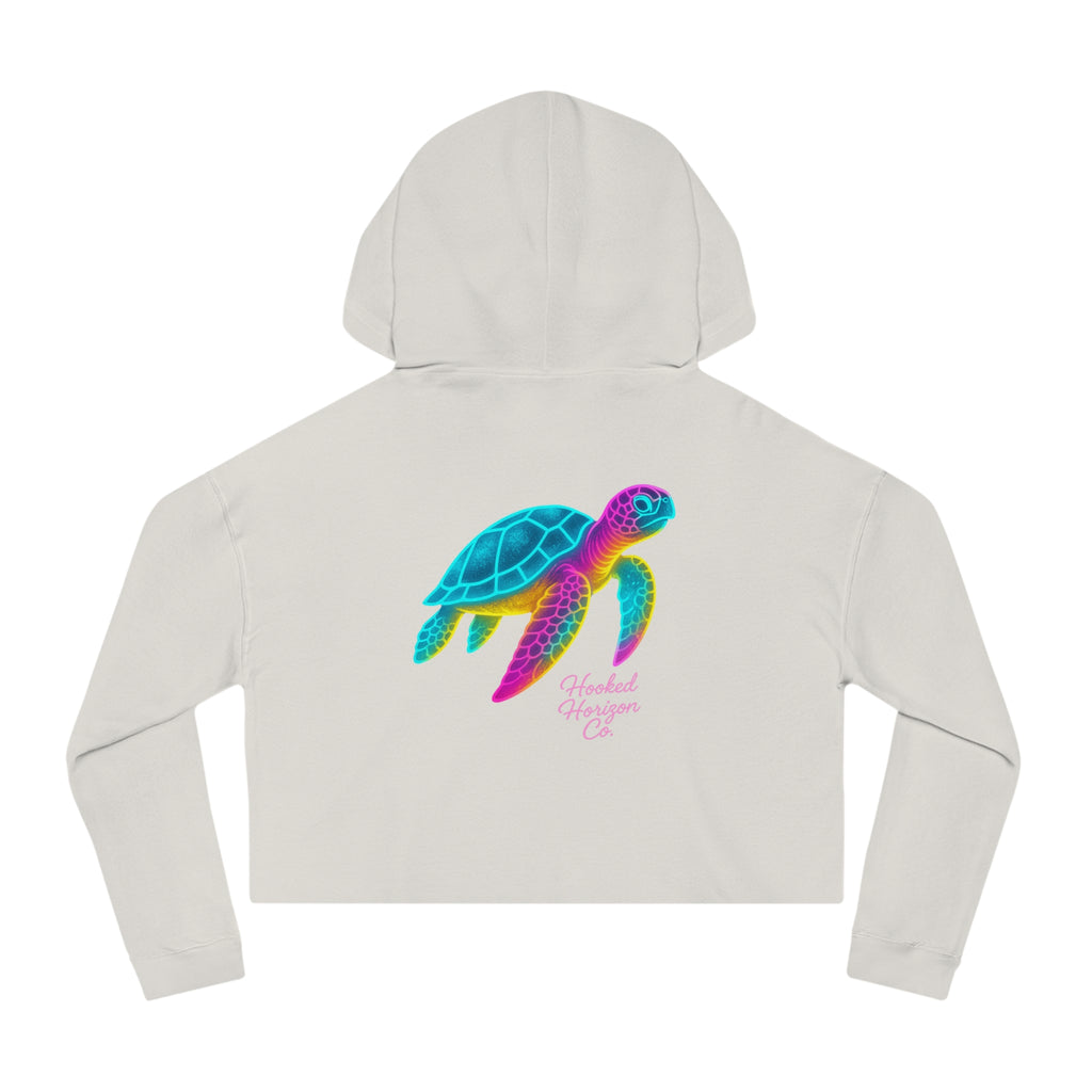 Sea Turtle Cropped Hoodie — "Deep Drift" Hooked Horizon Co. Fishing Graphic