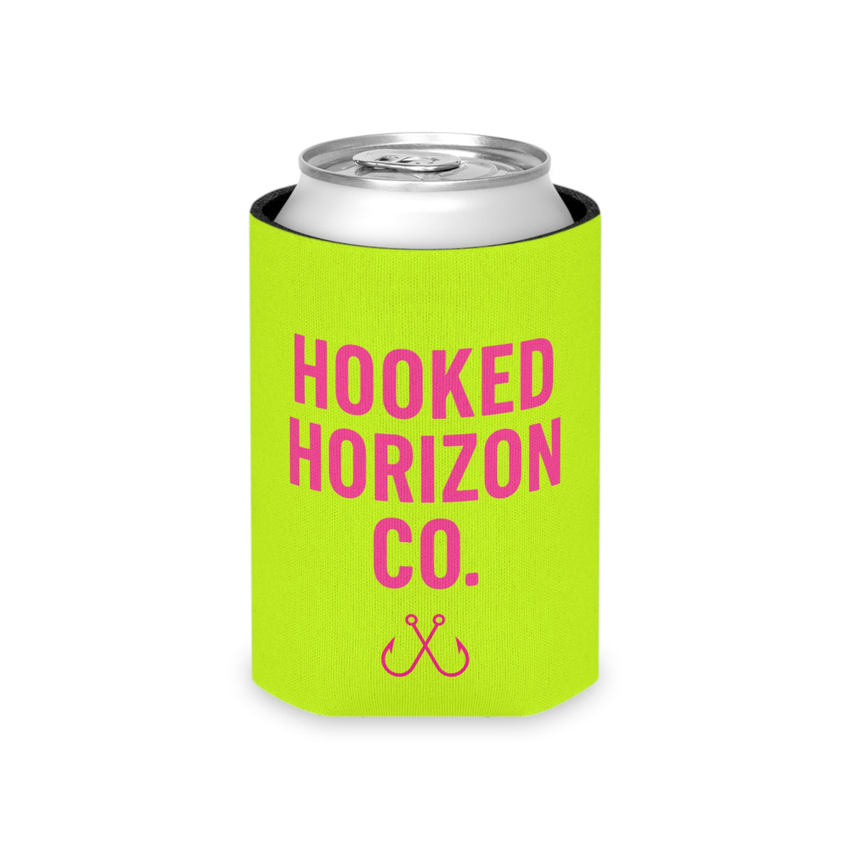 Neon Yellow & Pink Coozie — Hooked Horizon Co. Fishing Wave Koozie