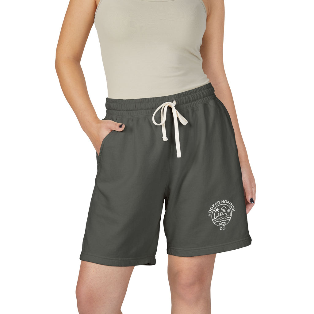 Hooked Horizon Co.  80s Inspired Fleece Sweat Shorts — Lightweight Garment-Dyed Lounge Shorts
