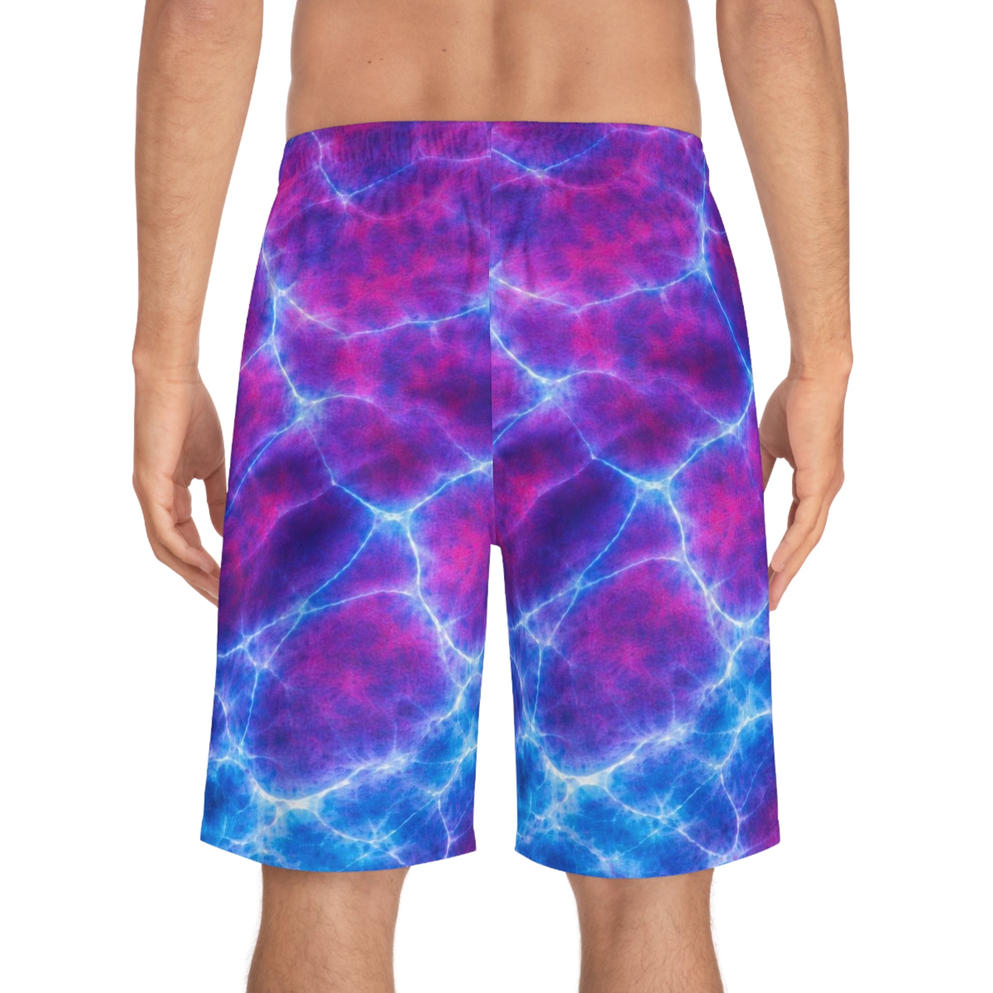 Purple and Blue Reflections Ocean-Inspired Board Shorts, Swimwear for Beach Days, Summer Vacations, Pool Parties, Surfing Attire, Water Sports
