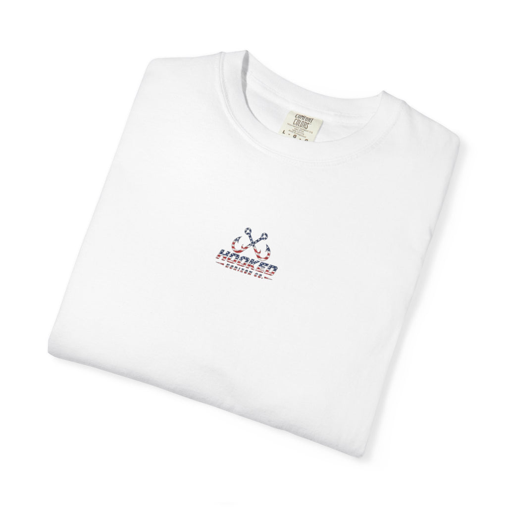 USA Shark Flag T-Shirt — "Hooked Horizon Co." American Fishing Graphic Tee
