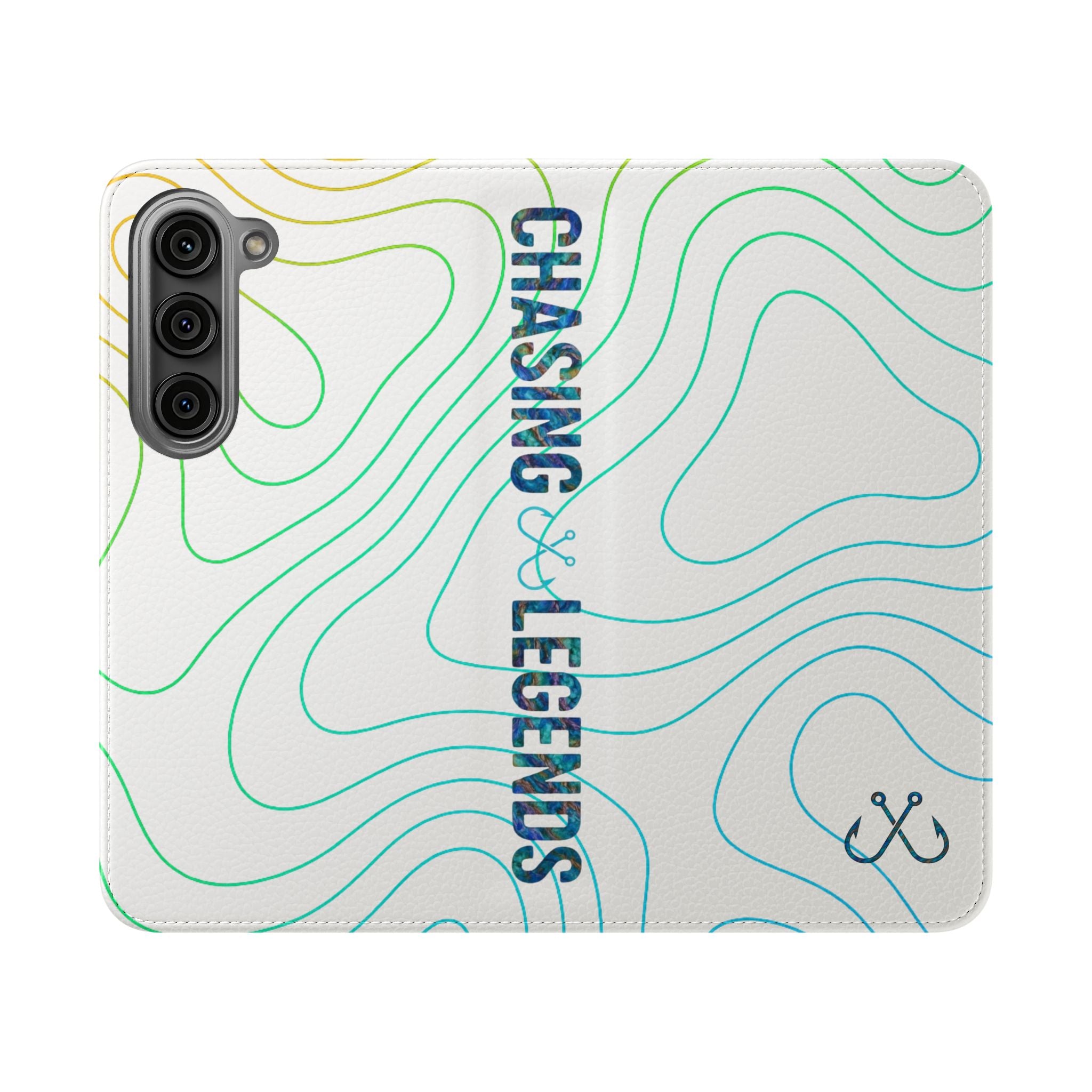 Ocean Topography Waves Flip Phone Case — Turquoise Water Pattern Wallet Cover