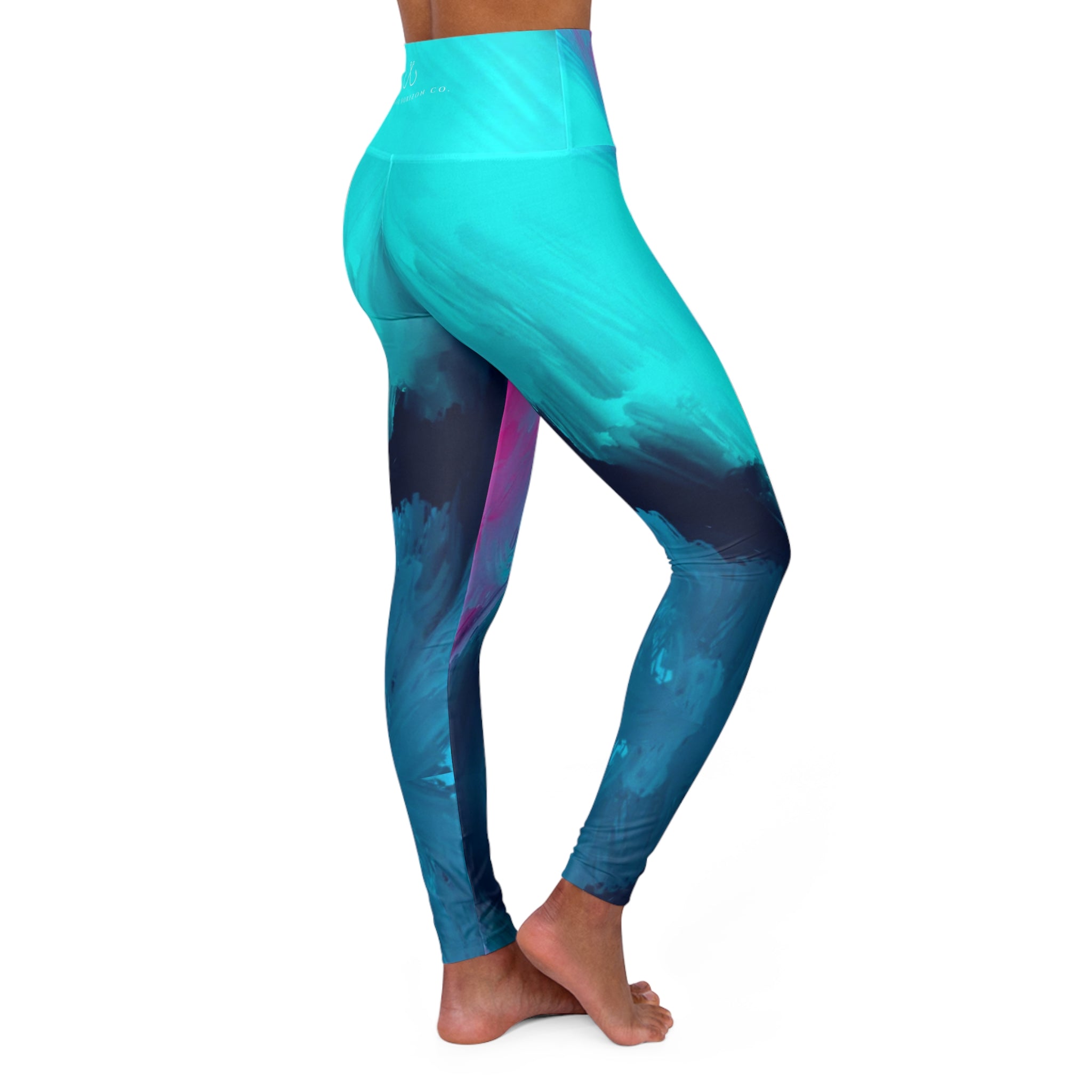 Teal & Pink Abstract Wave High-Waisted Yoga Leggings — Hooked Horizon Co. Activewear